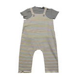 Teddy E Minou Complet T-Shirt-Salopettes Bicolore Con Fantasia A Righe Grigio Per Neonato