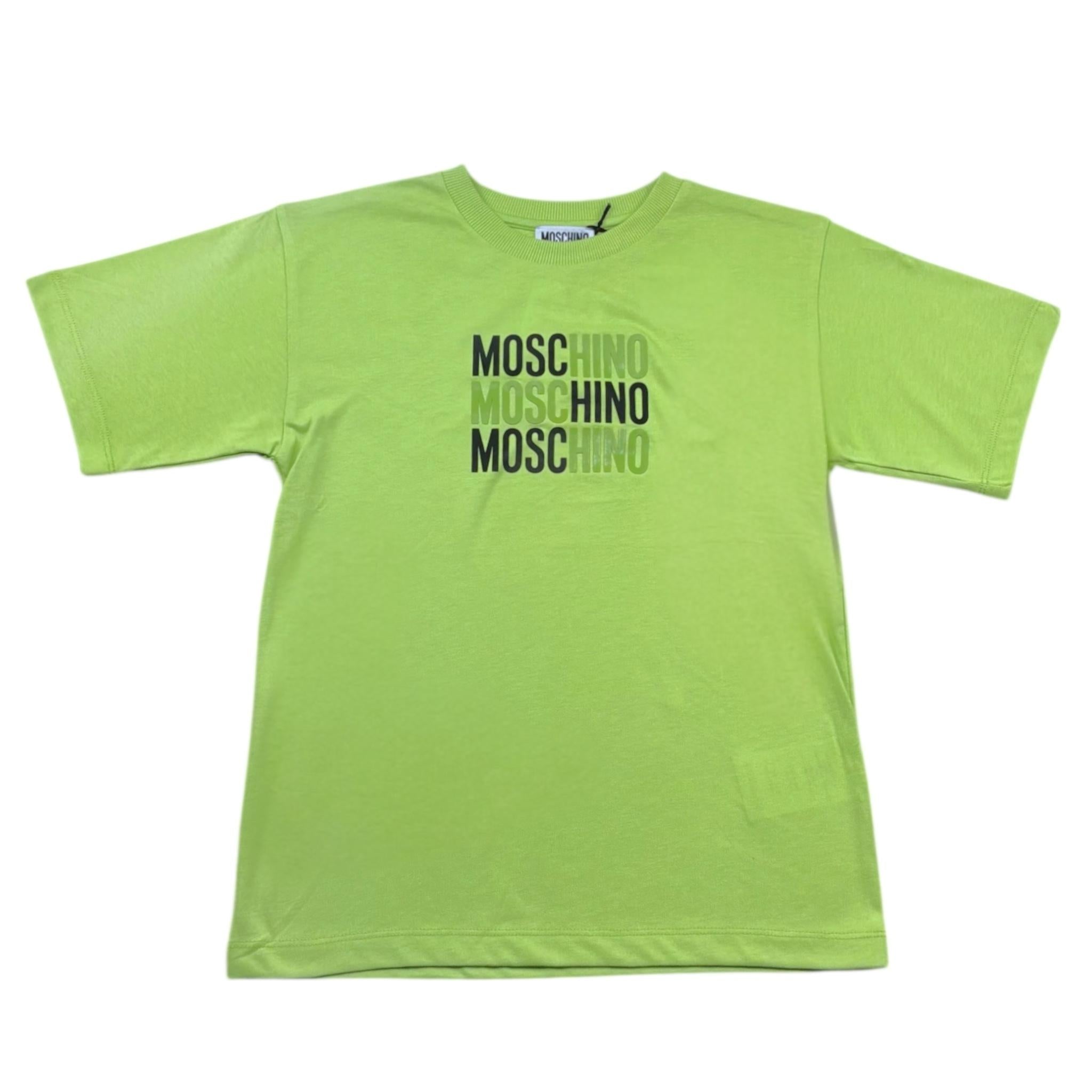 Moschino T-Shirt Girocollo Tinta Unita con Stampa per Bambino H5M05G VERDE MOSCHINO 
