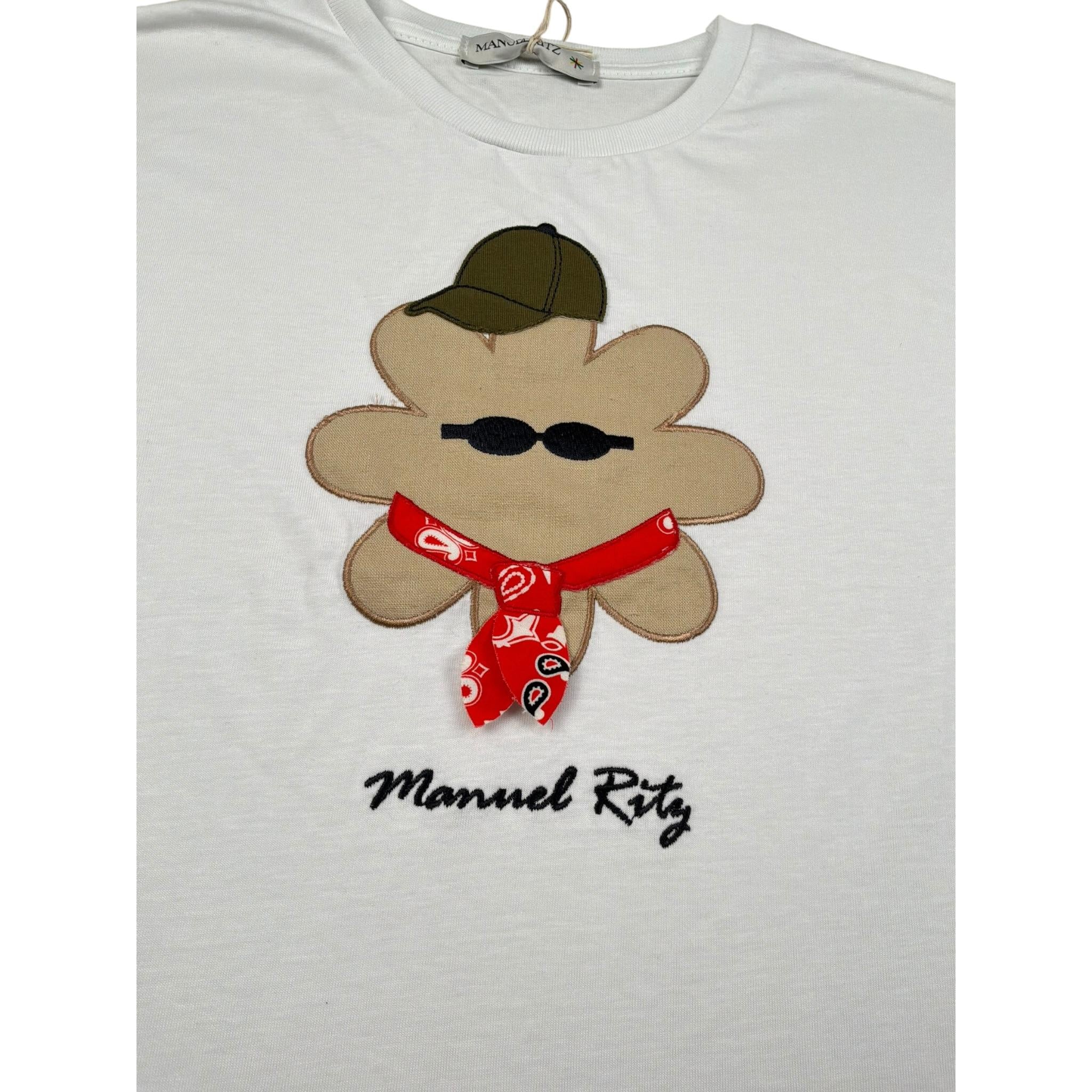 Manuel Ritz T-Shirt Girocollo Tinta Unita con Stampa per Bambino MR3091 BIANCO MANUEL RITZ 