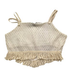 Please Top Tinta Unita con Frangie E Bretelle per Bambina CC90230G72 AVORIO PLEASE 