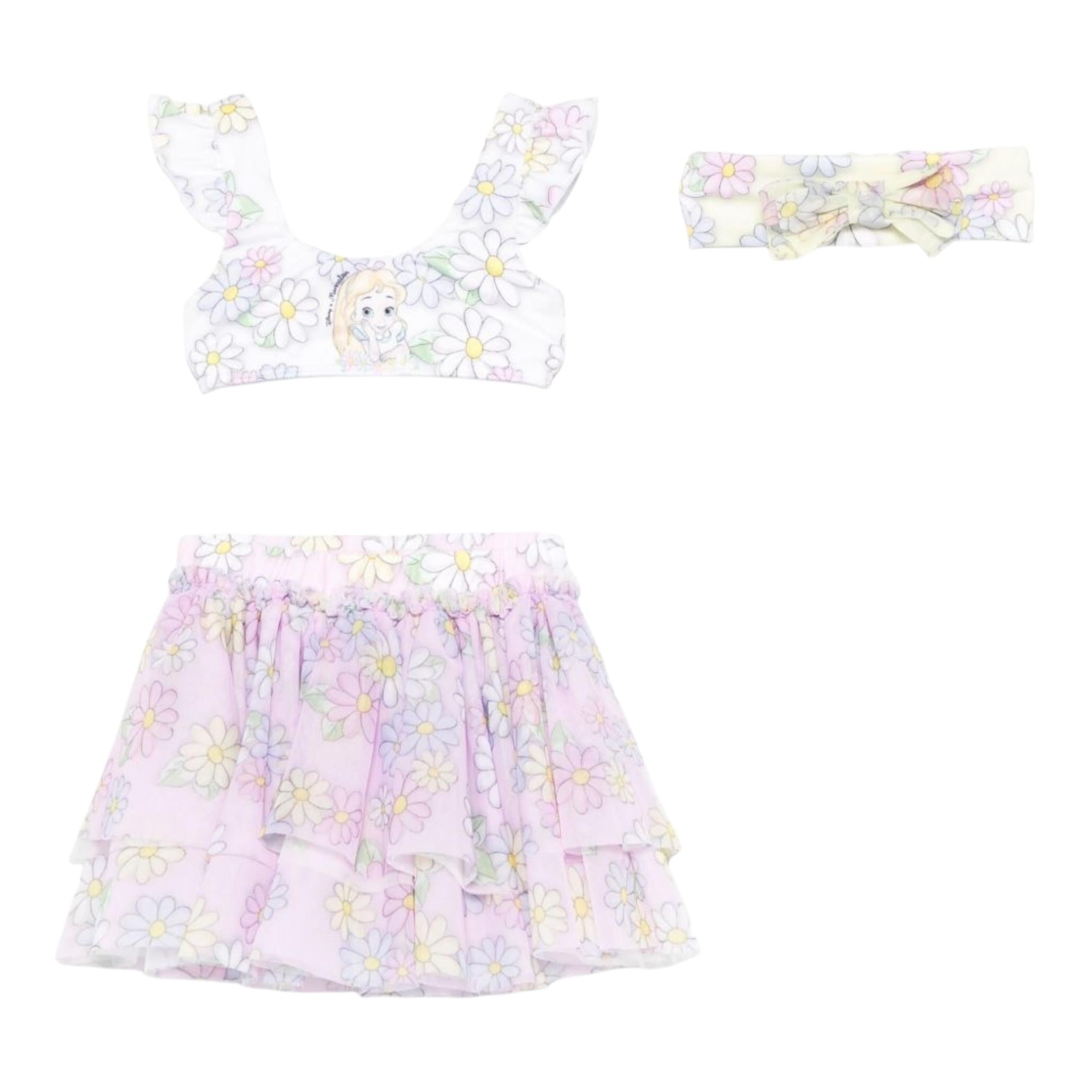 Monnalisa Set 3 Pezzi Costume-Gonna-Fascia Tinta Unita con Stampa per Bambina 39E048J ROSA MONNALISA 