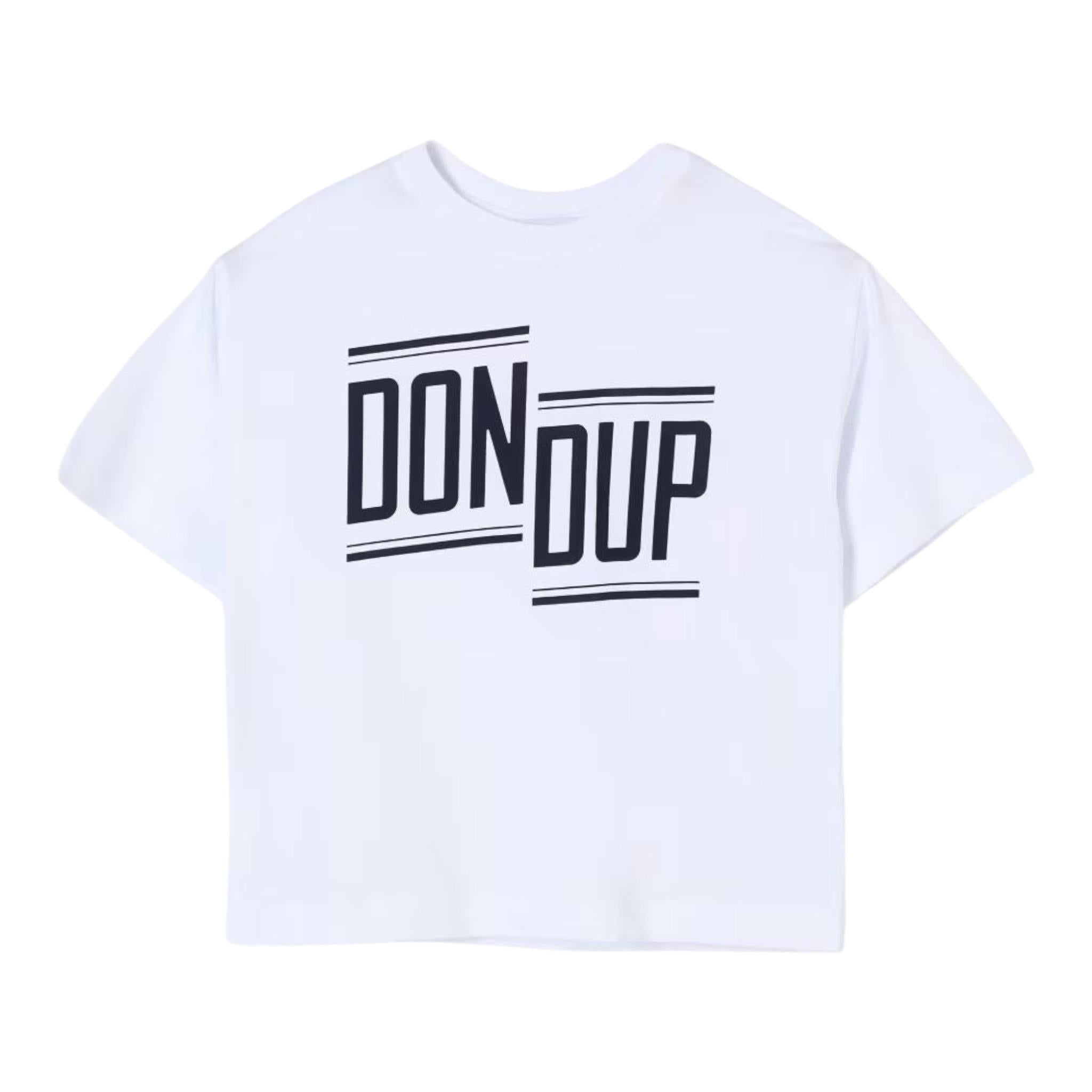Dondup T-Shirt Girocollo Tinta Unita con Stampa Logo per Bambino DMTS42 BIANCO DONDUP 