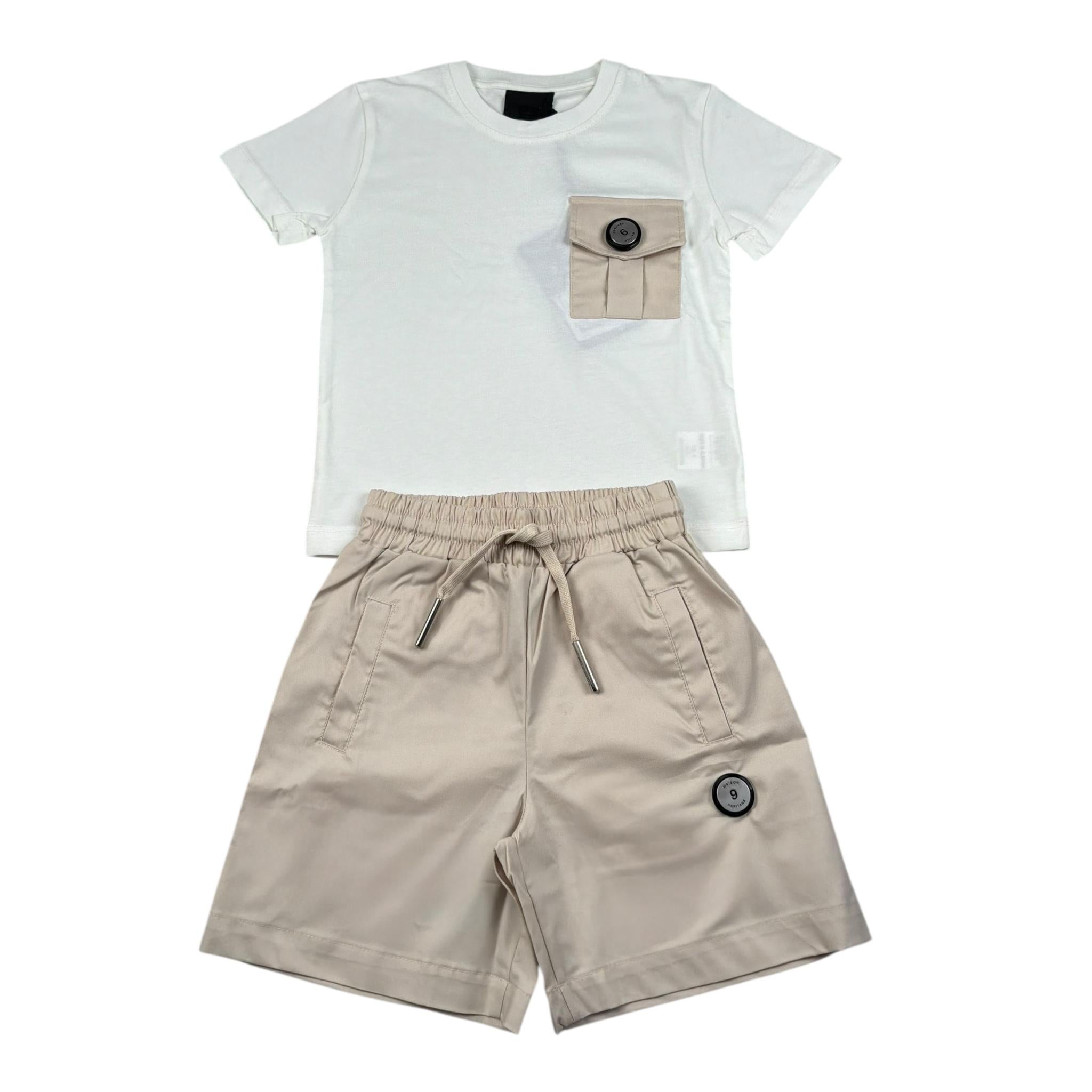 Maison 9 Paris Completo 2 Pezzi T-Shirt-Bermuda  per Bambino M10214 BIANCO/BEIGE MAISON 9 PARIS 