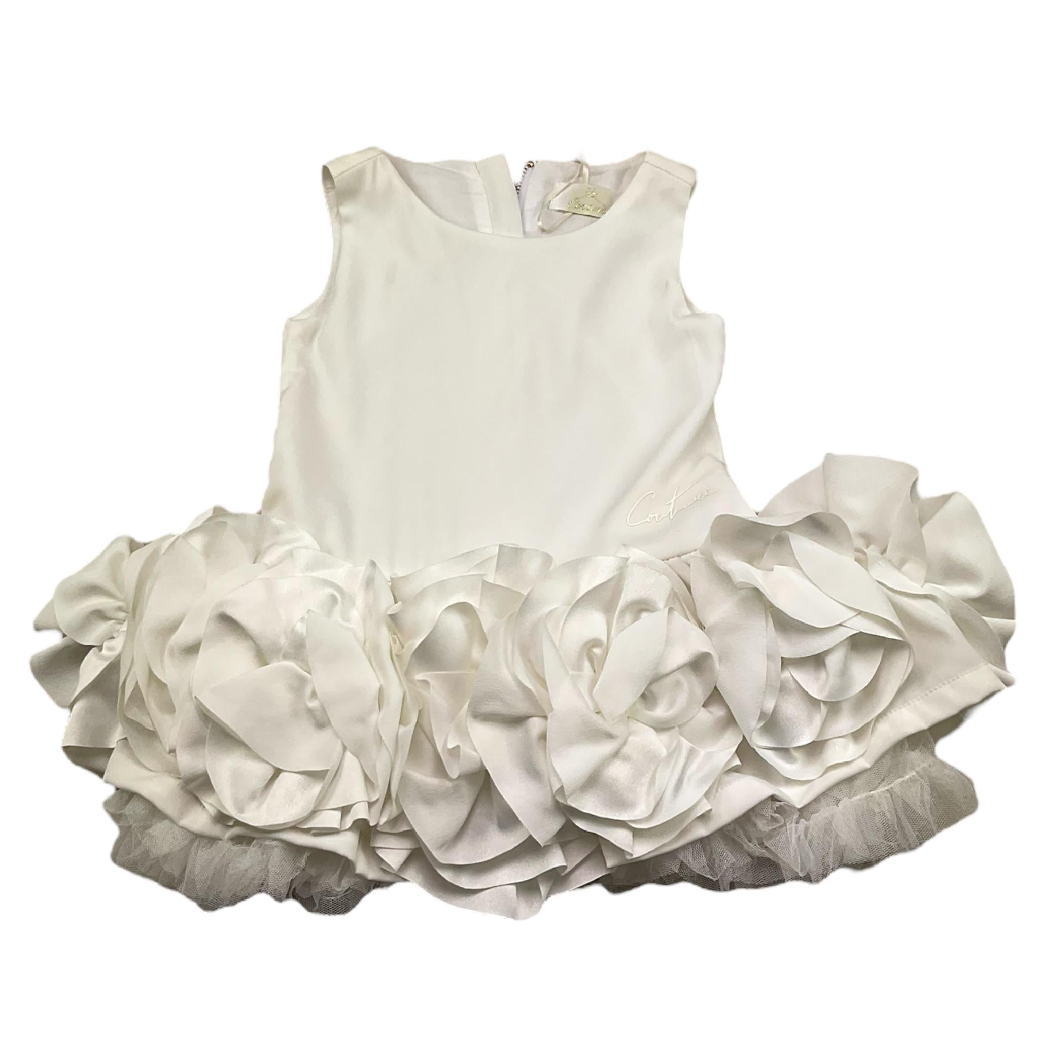 Fun & Fun Abito Giromanica Tinta Unita con Rose per Neonata FNCBDR2906 BIANCO FUN & FUN 