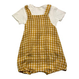 Teddy E Minou Completo Bicolore Salopette-T-Shirts Bianco/Giallo Per Neonata