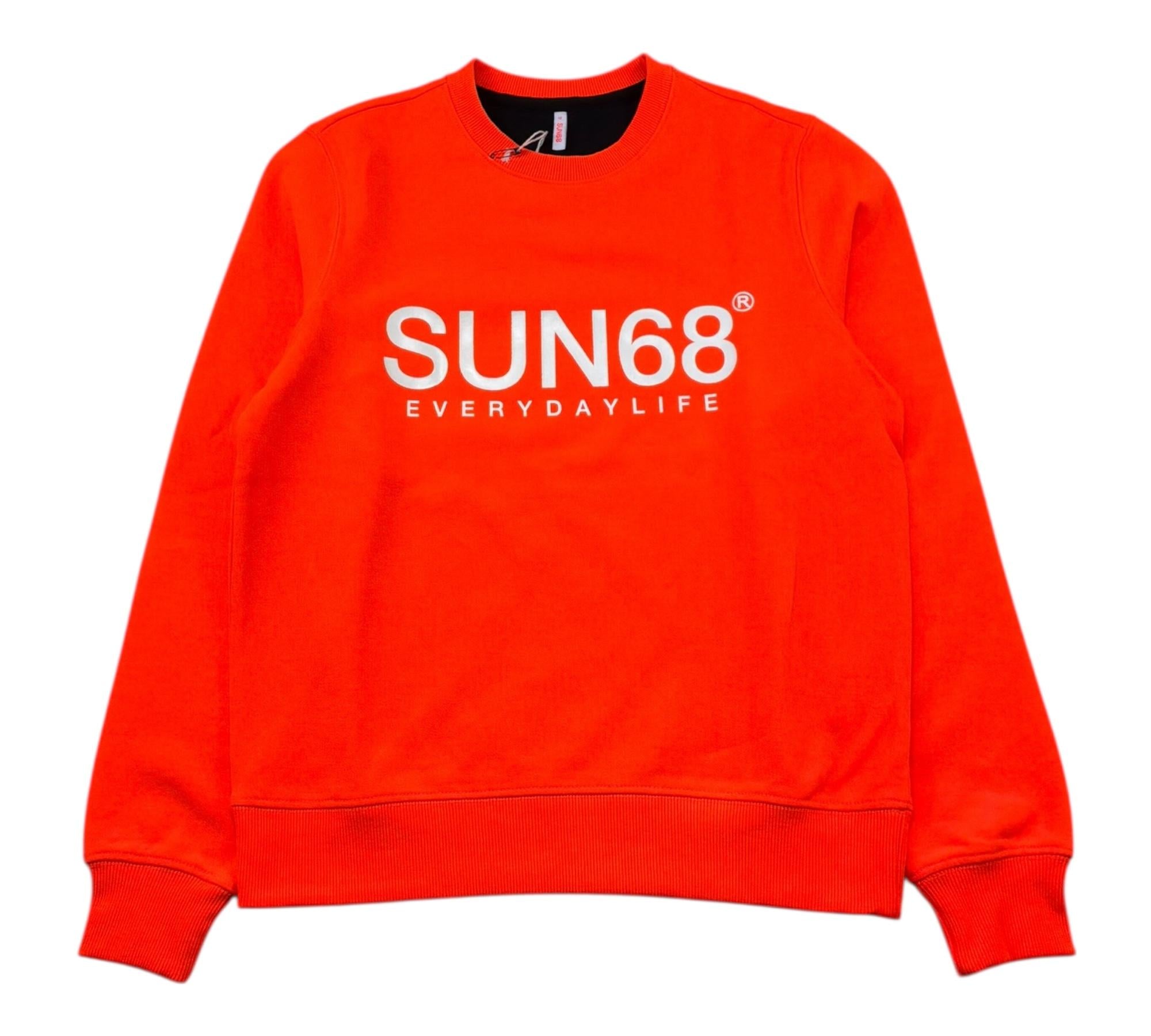 Sun68 Felpa Chiusa Girocollo Tinta Unita con Logo per Bambino F32311 ARANCIONE SUN68 