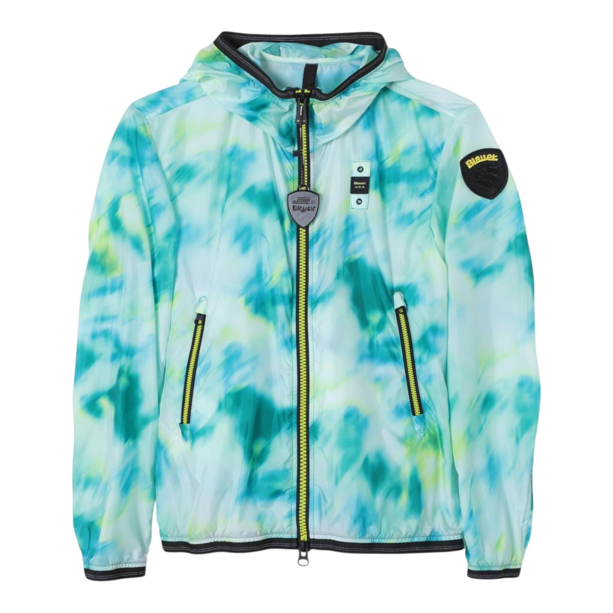 Blauer Giubbino Tinta Unita Stampa Fantasia con Cappuccio per Bambino 24SBLKC04382 VERDE BLAUER 