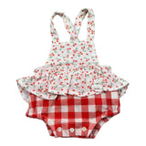 Petit Indi Salopette Bicolore con Stampa Ciliege per Neonata SS25B0210 BIANCO/ROSSO PETIT INDI 