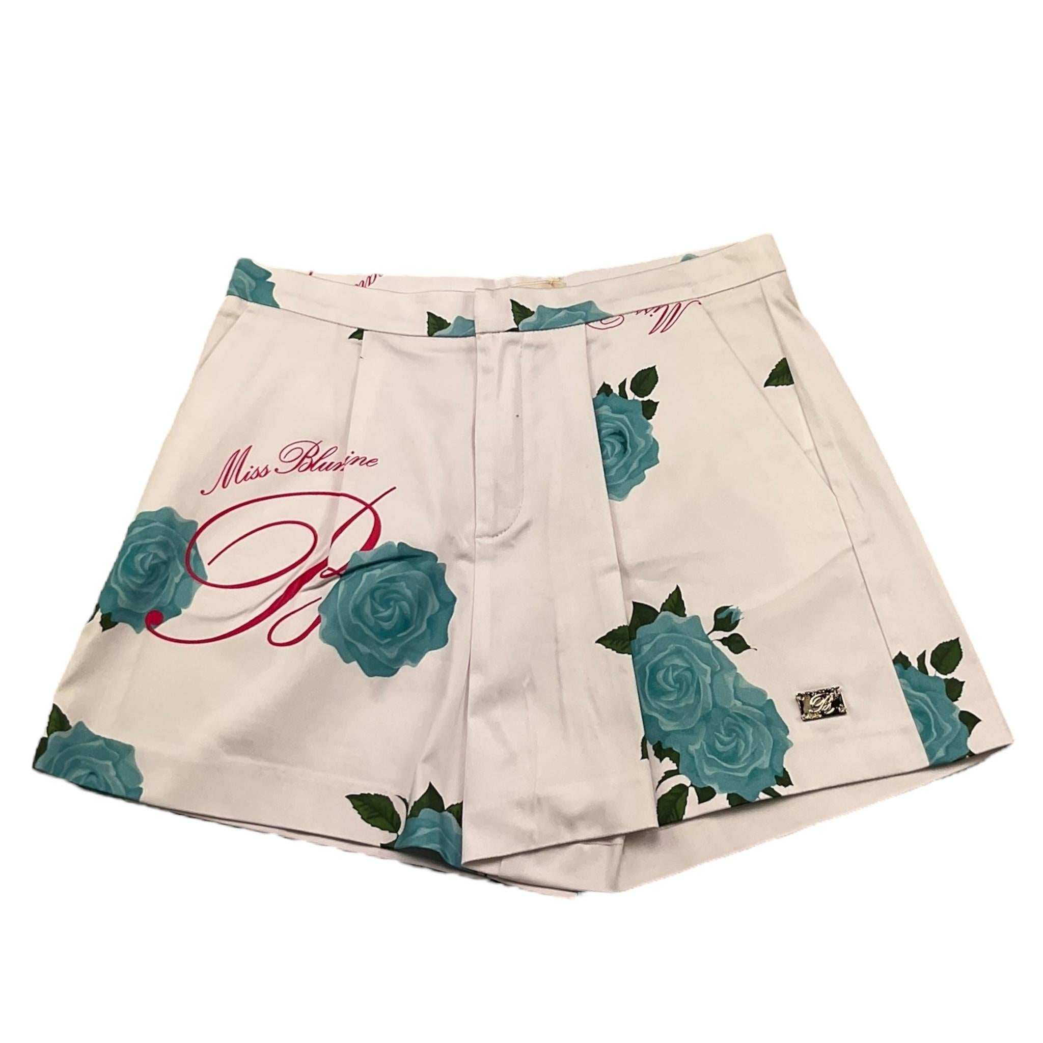 Miss Blumarine Short Tinta Unita con Stampa Rose per Bambina BFBE001 PANNA MISS BLUMARINE 