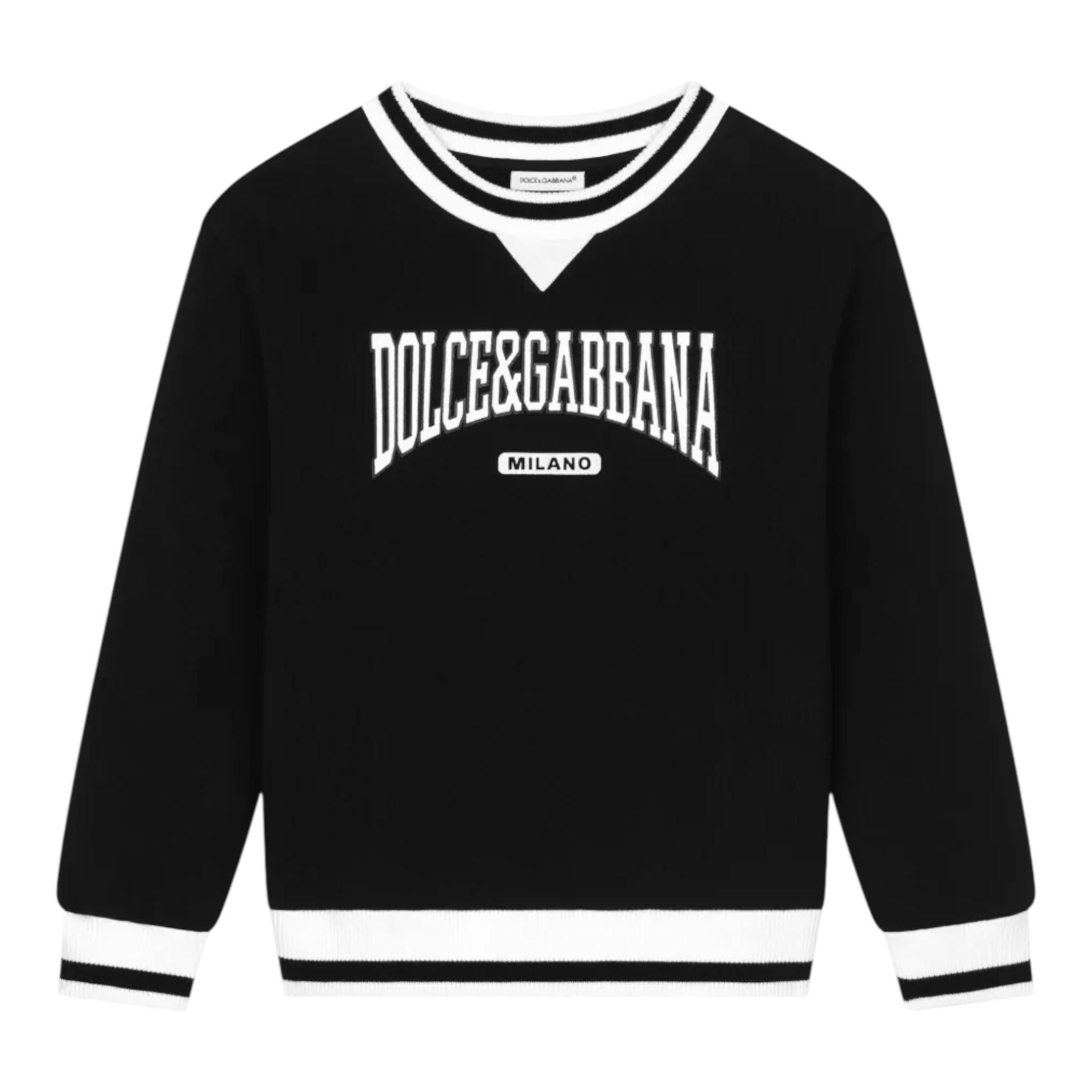 DOLCE & GABBANA felpa tinta unita gircocollo con profili in contrasto Nero per Bambino L4JWKR NERO DOLCE & GABBANA 