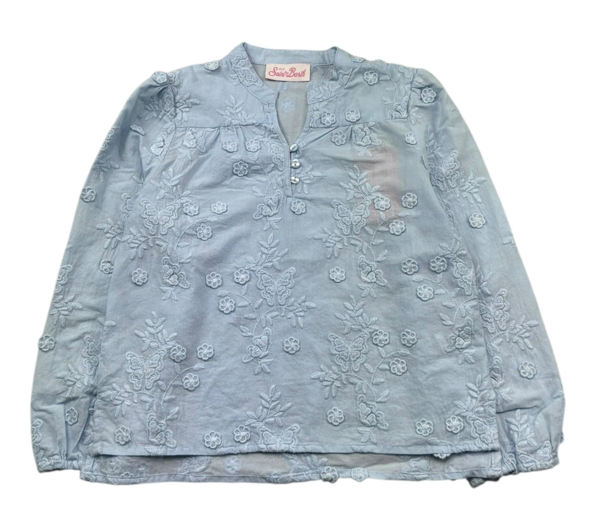 Saint Barth Camicia Manica Lunga Fantasia Zebrata per Bambina HARPERXXX AZZURRO SAINT BARTH 