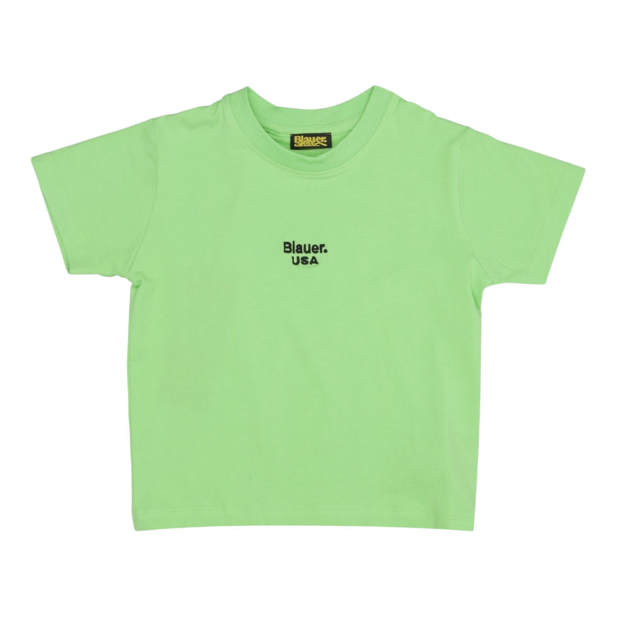 Blauer T-Shirt Girocollo Tinta Unita con Stampa per Neonato 25SBLKH02565 VERDE BLAUER 