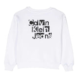 Calvin Klein Felpa Girocollo Tinta Unita con Stampa Bianco per Bambino