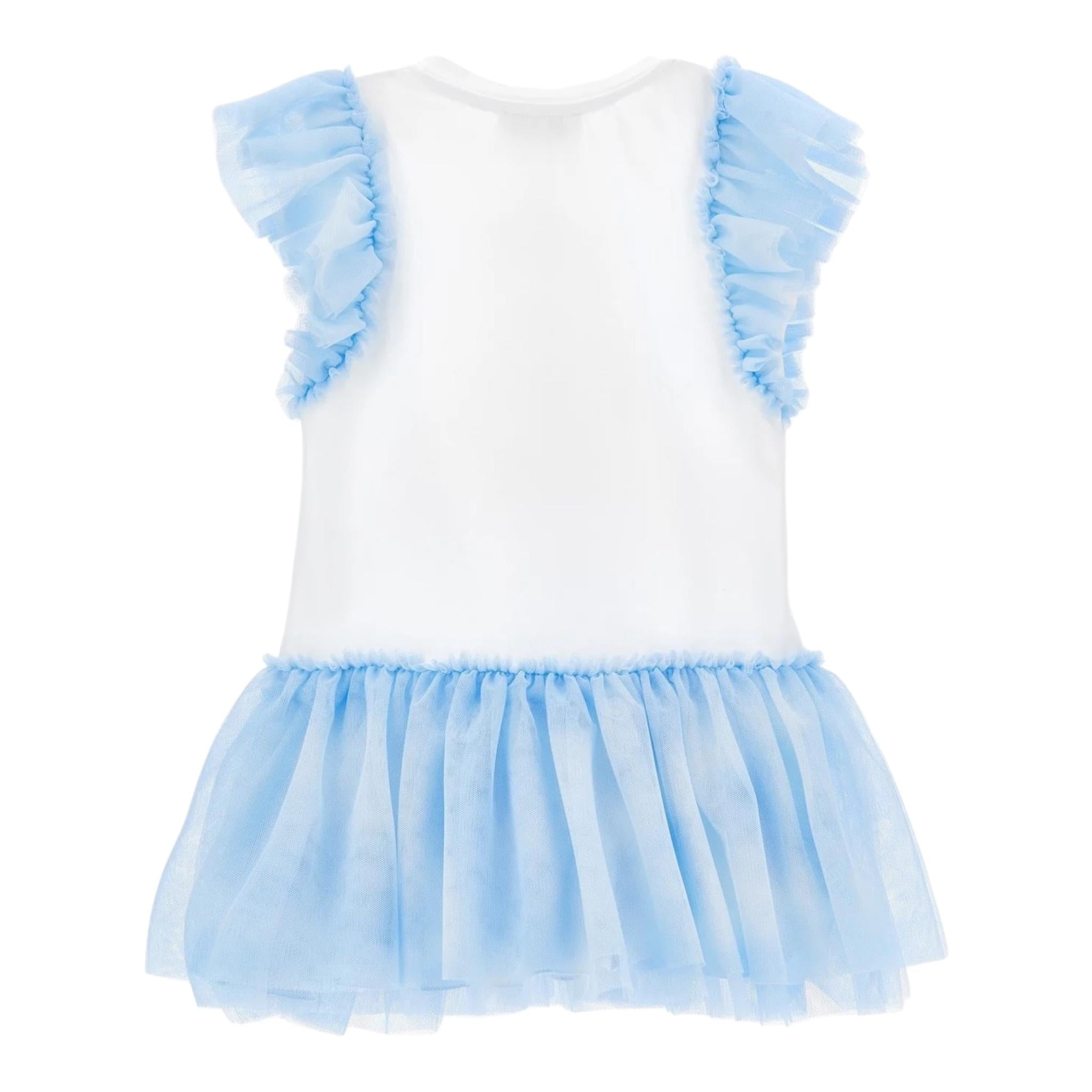 Monnalisa Abito Bicolore con Stampa E Brillantini per Neonata 19E918N BIANCO MONNALISA 