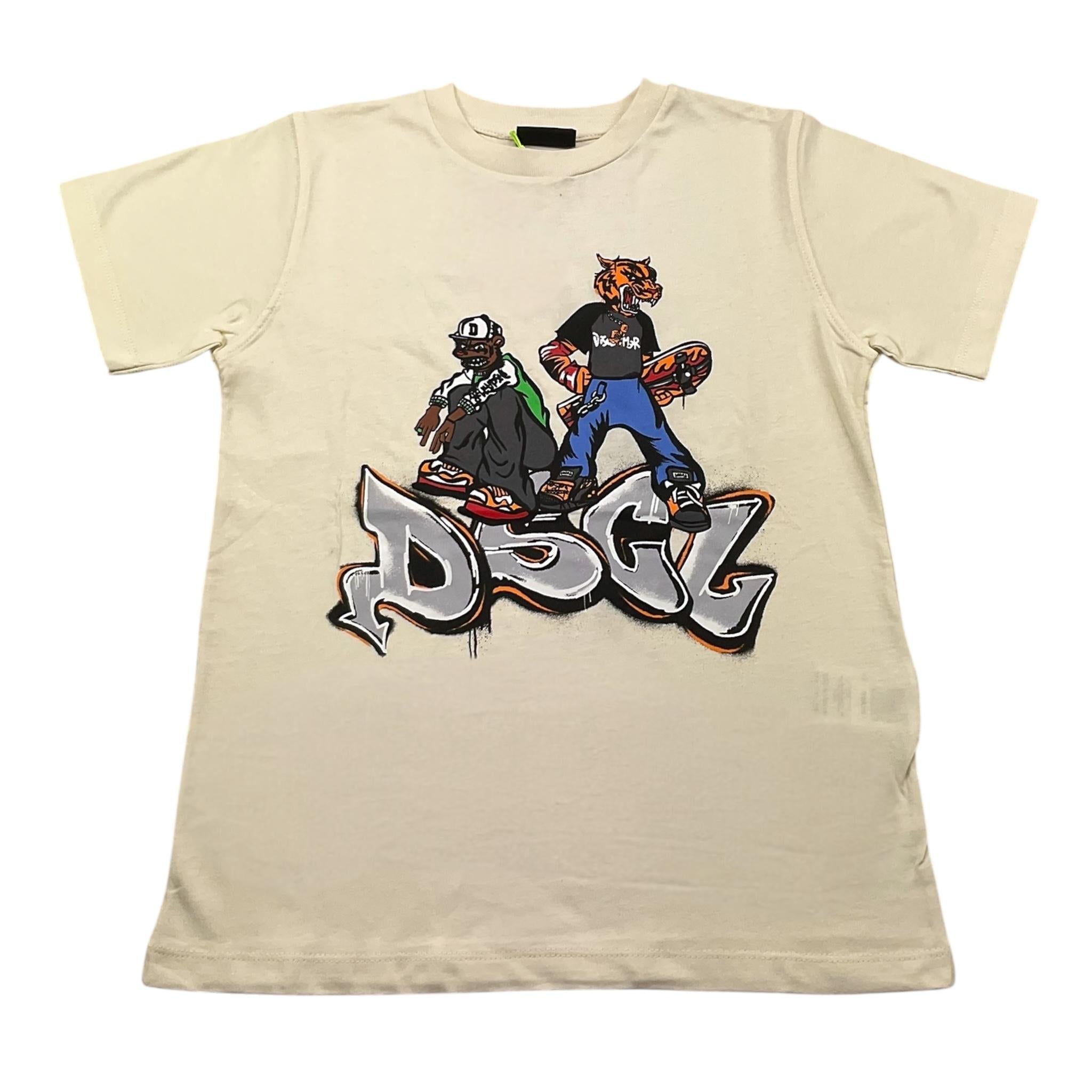 DISCLAIMER t-shirt girocollo tinta unita con stampa in contrasto Panna per Bambino 24IDK58215 PANNA DISCLAIMER 