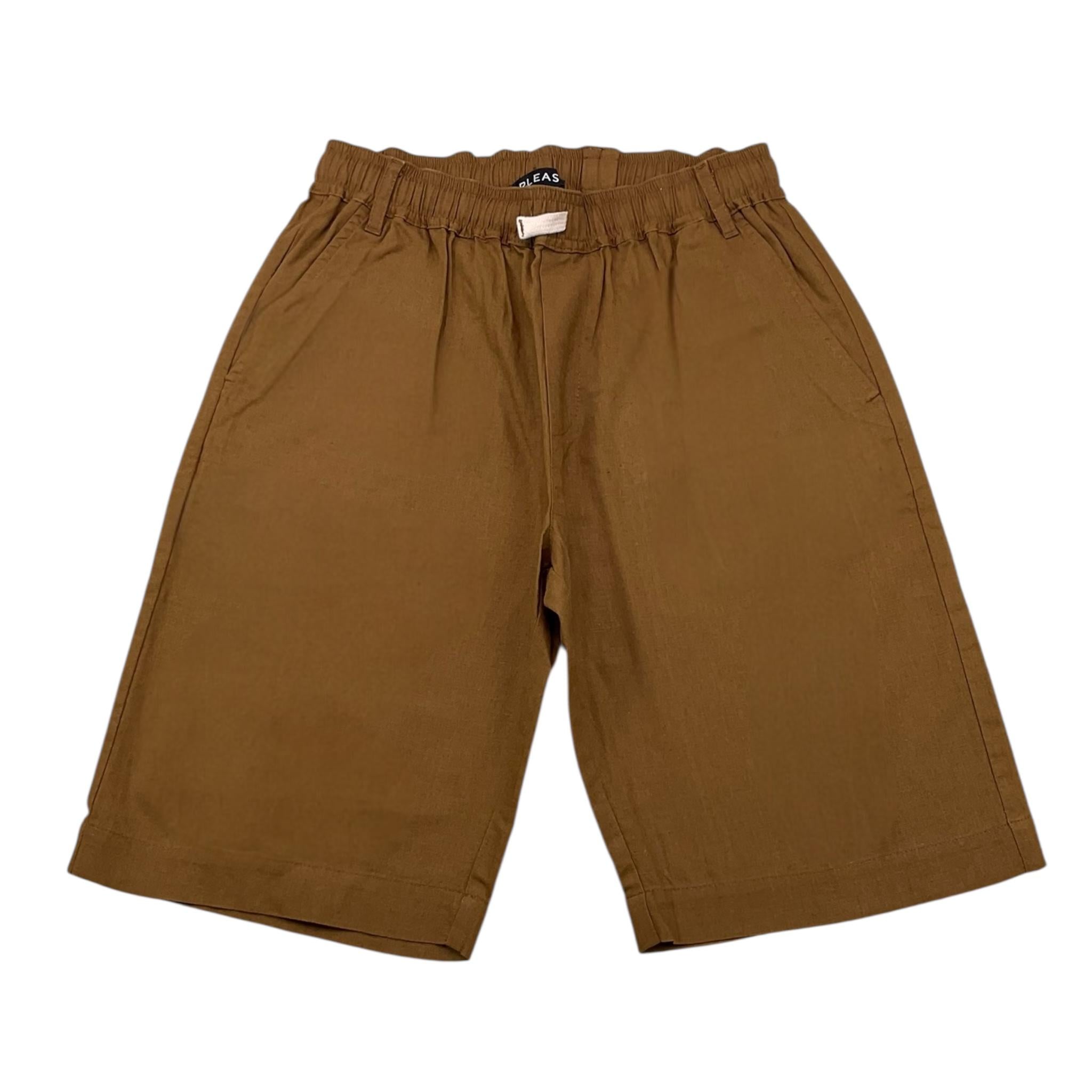 Please Bermuda Tinta Unita con Elastico In Vita per Bambino RE49300B73 MARRONE PLEASE 