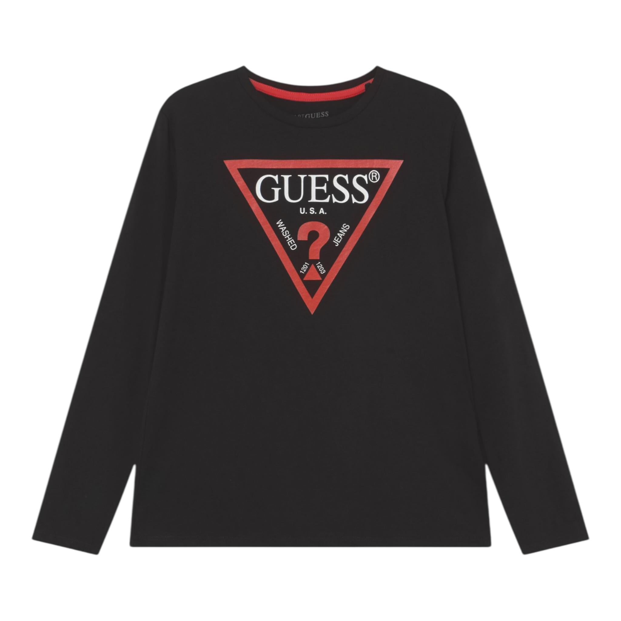 Guess Shirt Girocollo Tinta Unita con Logo per Bambino L84I29K8HM0 NERO GUESS 