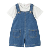 Il Gufo Completo 2 Pezzi T-Shirt-Salopette In Denim Bianco/Blu Per Neonato