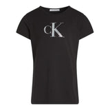 Calvin Klein T-Shirt Girocollo Tinta Unita con Stampa Nero per Bambina