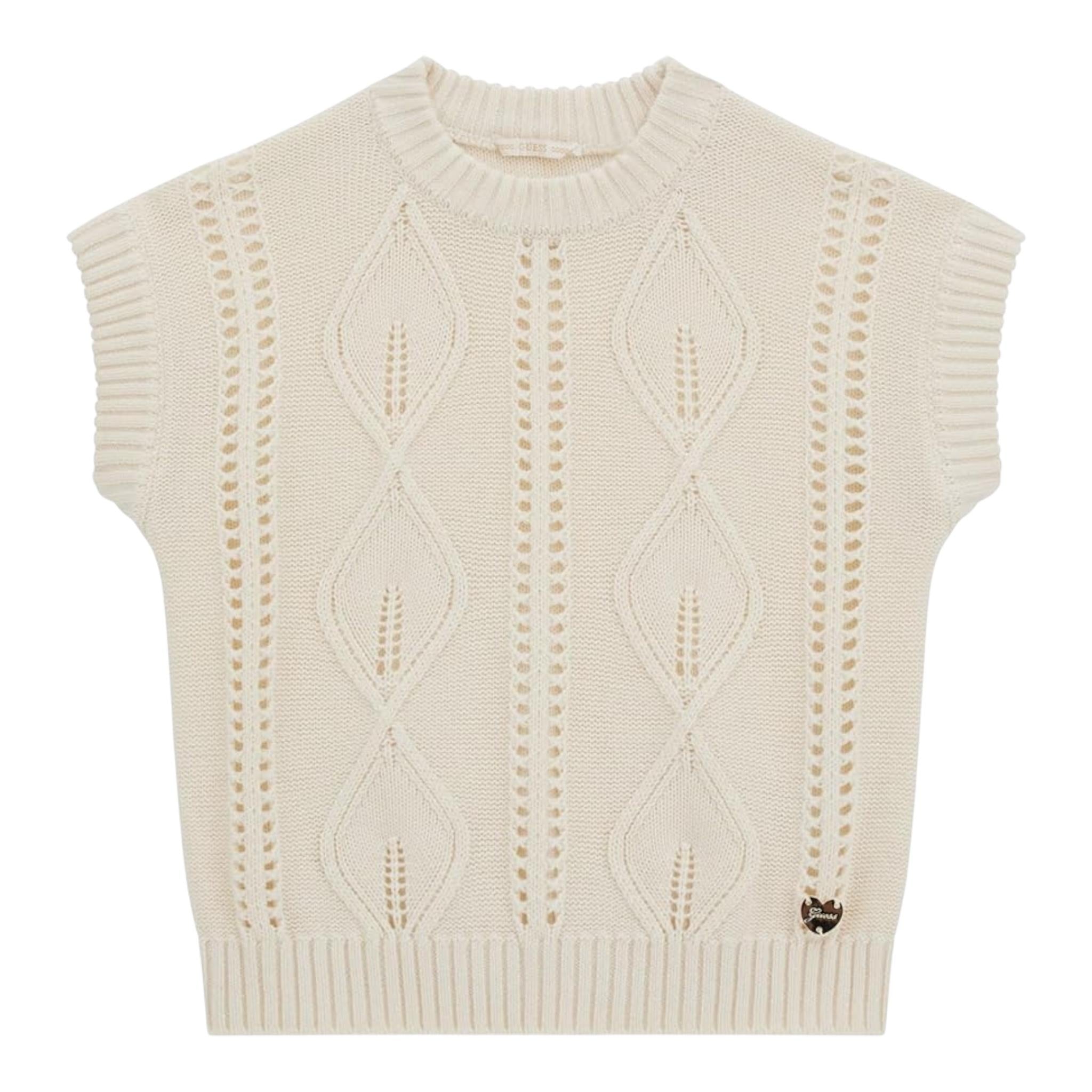 Guess Maglia Mezza Manica Tinta Unita con Trafori per Bambina J4YR07Z37L1 PANNA GUESS 