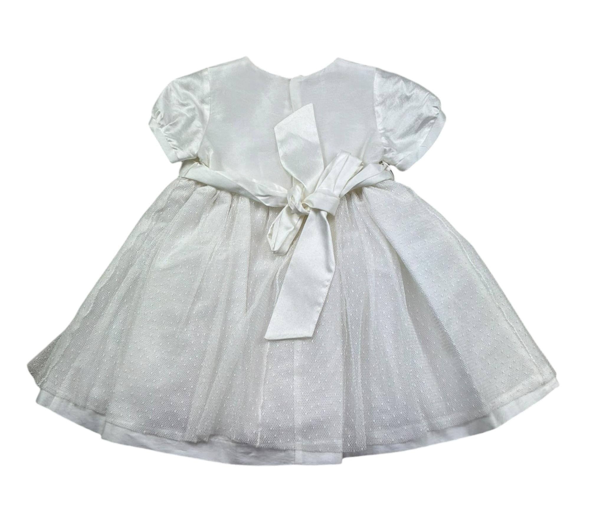 Le Bebe Abito Mezza Manica Tinta Unita con Cinturino per Neonata LBG0877 BIANCO LE BEBE 