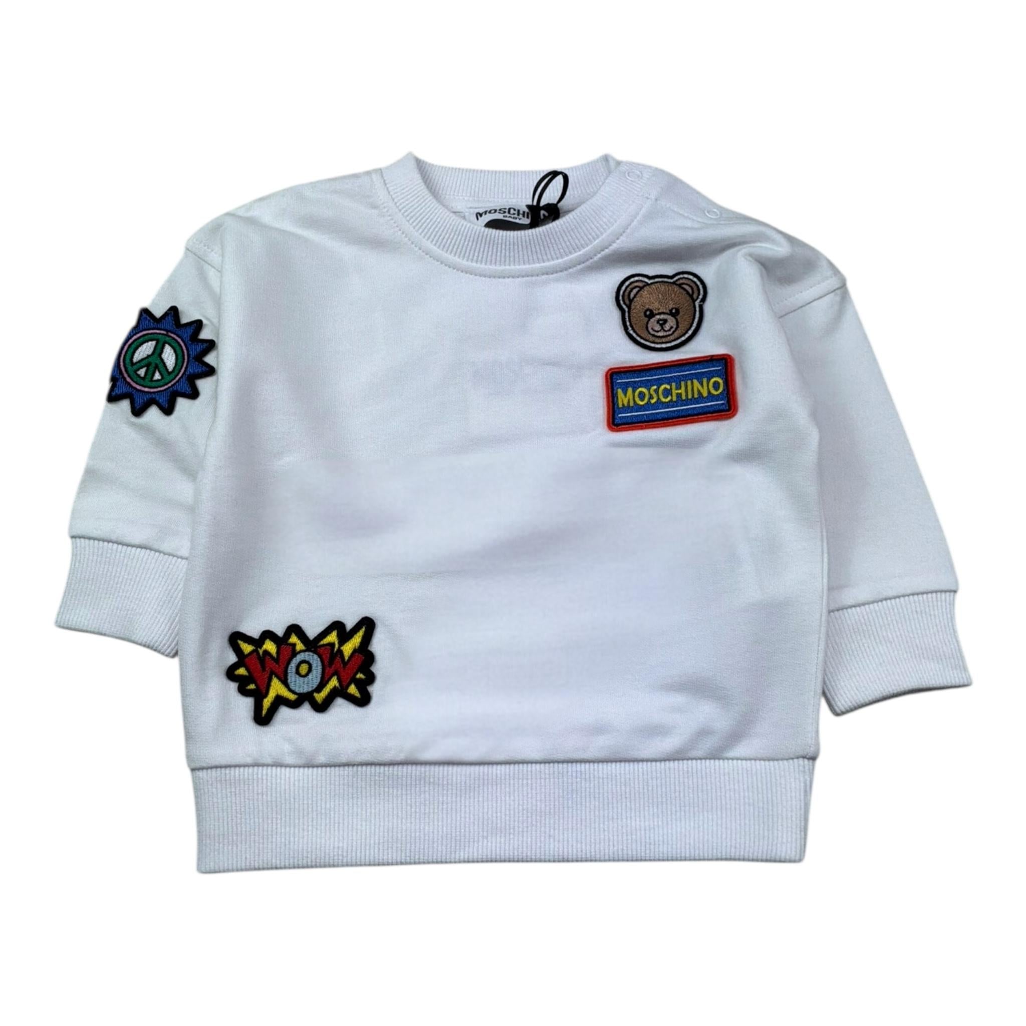 Moschino Felpa Girocollo Tinta Unita con Applicazioni per Neonato M9F03Q BIANCO MOSCHINO 