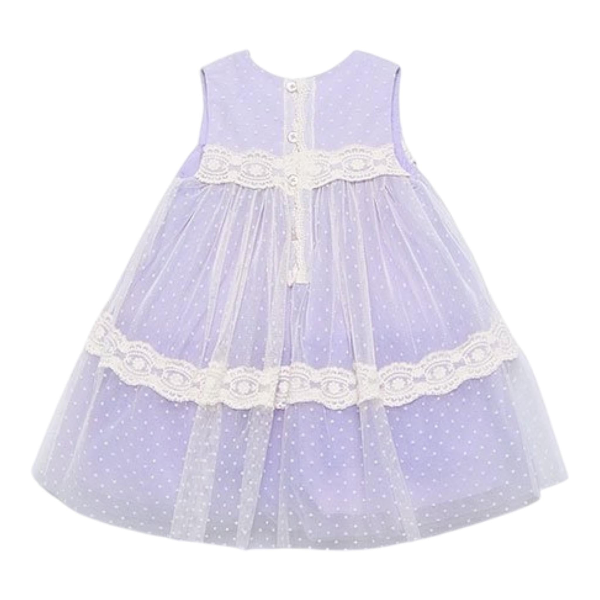 Abel & Lula Abito Cerimonia Tinta Unita con Tulle Giromanica per Neonata 5016 LILLA ABEL & LULA 