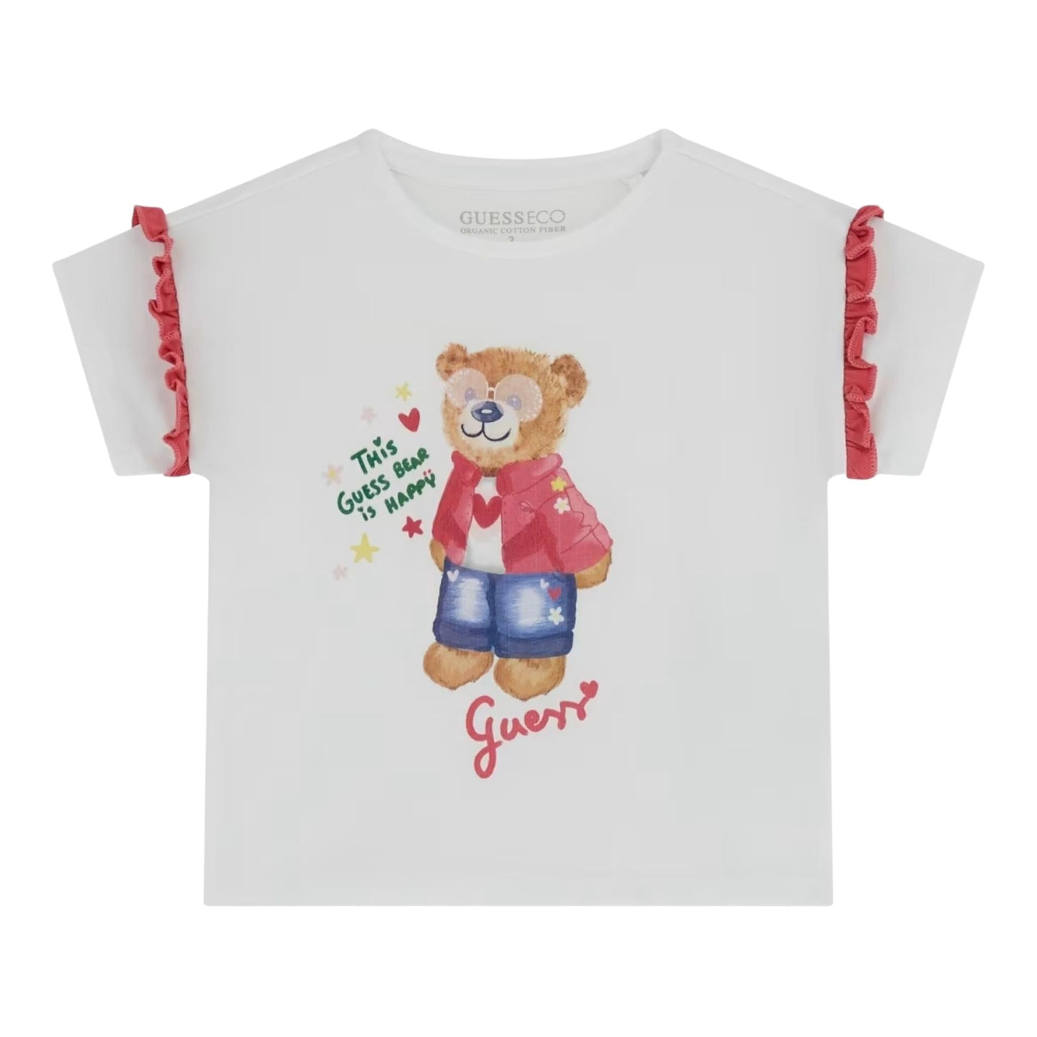 Guess T-Shirt Girocollo Tinta Unita con Stampa per Bambina K5RI12K6YW4 BIANCO GUESS 