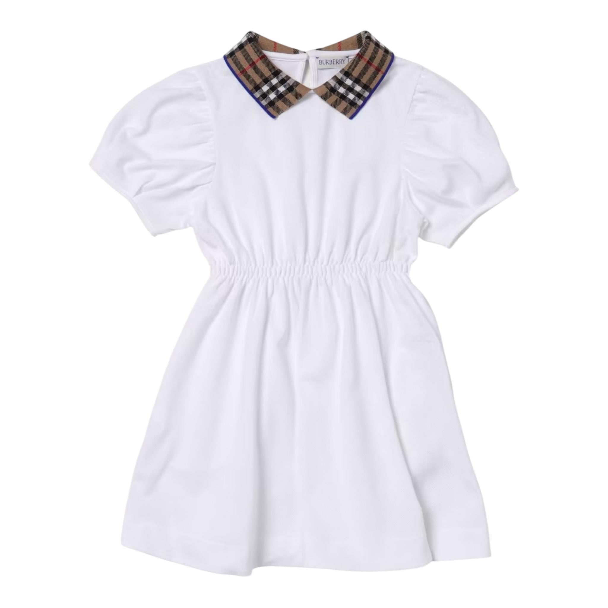 Burberry Abito Mezza Manica Tinta Unita con Colletto In Contrasto per Bambina 8073165 BIANCO BURBERRY 