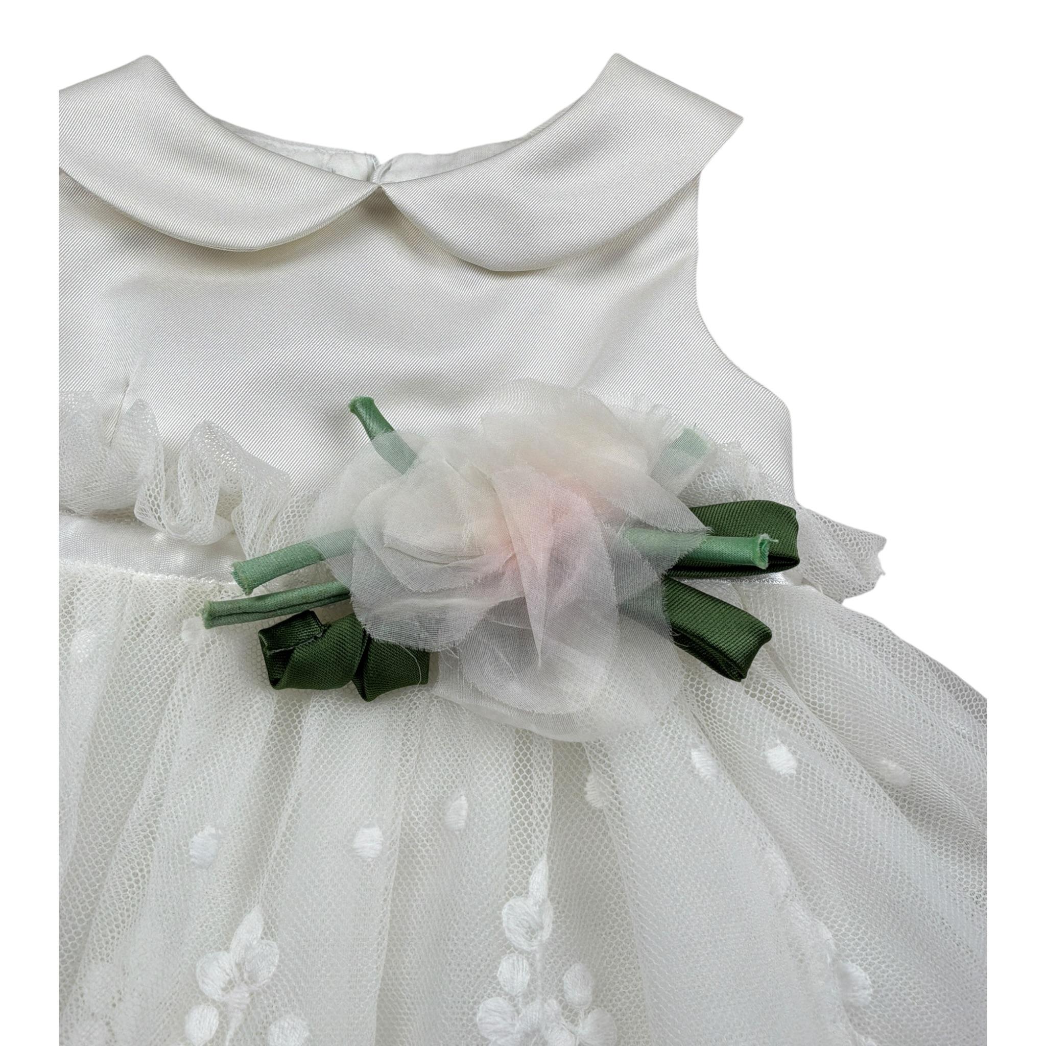 Colori Chiari Abito Giromanica tinta unita con Tulle Bianco per Neonata FN105765 BIANCO COLORI CHIARI 