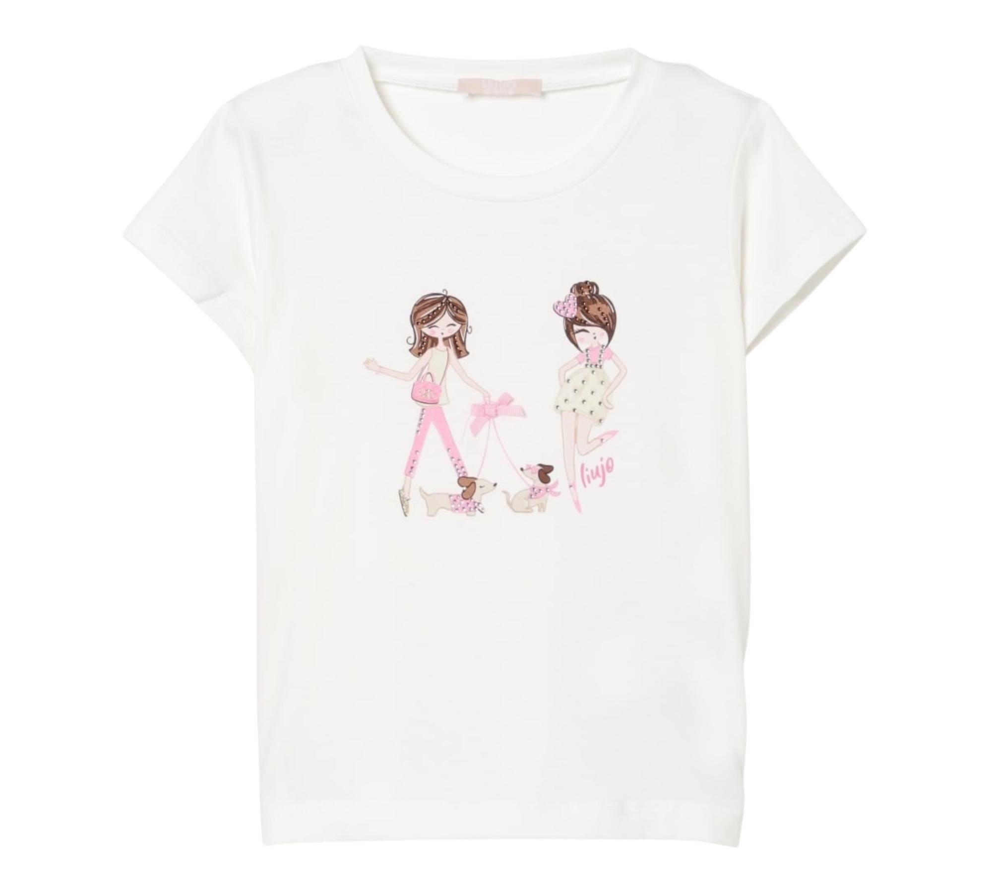 Liu Jo T-Shirt Girocollo Tinta Unita con Brillantini per Bambina KA5020X BIANC LIU JO 