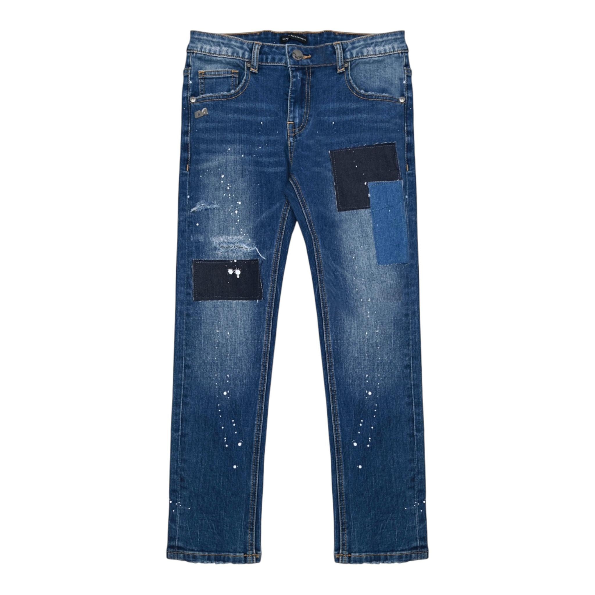 DANIELE ALESSANDRINI jeans tinta unita con toppe Blu per Bambino 1231PD00074X BLU DANIELE ALESSANDRINI 