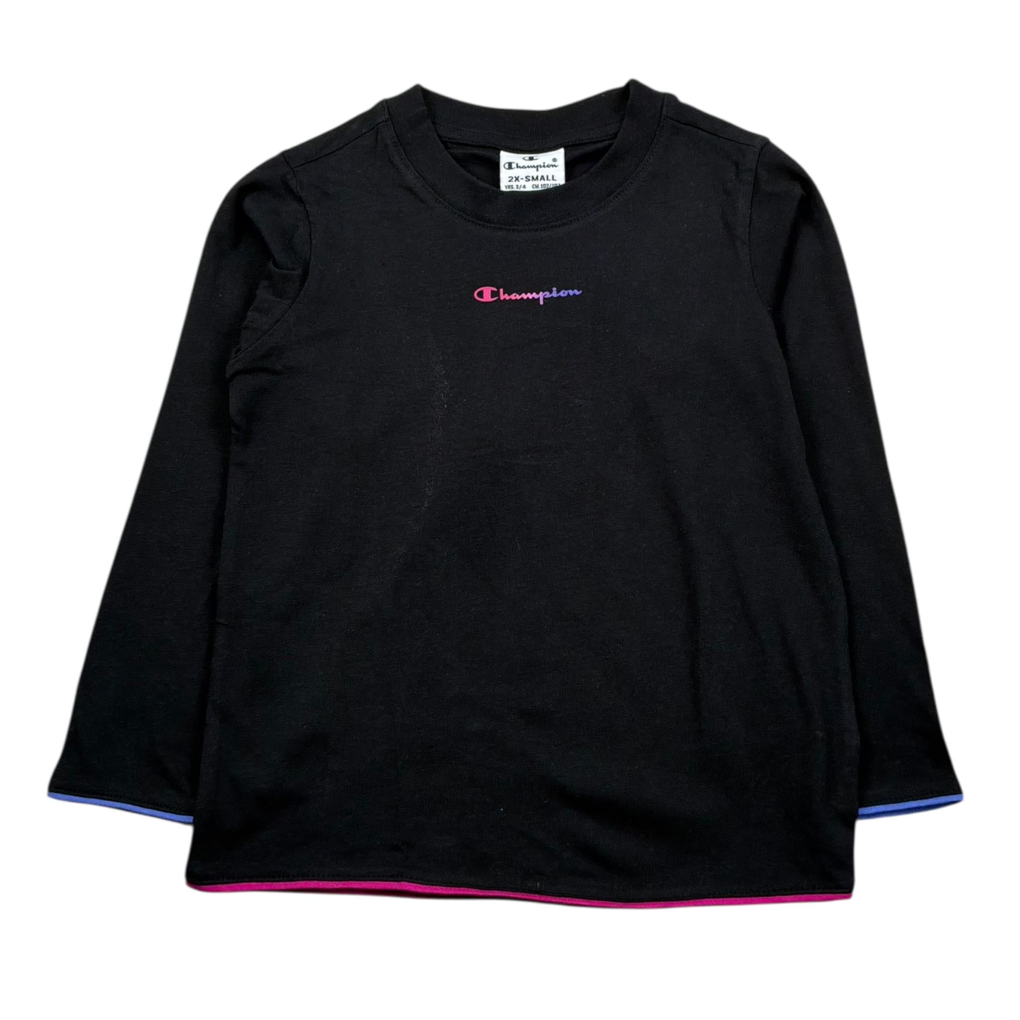 Champion Shirt Gircollo Tinta Unita con Logo per Bambina 404482 NERO CHAMPION 