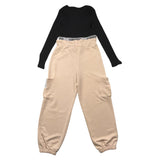 Minimo Completo 2 Pezzi Maglia-Pantalone Bicolore Nero/Beige Per Bambina
