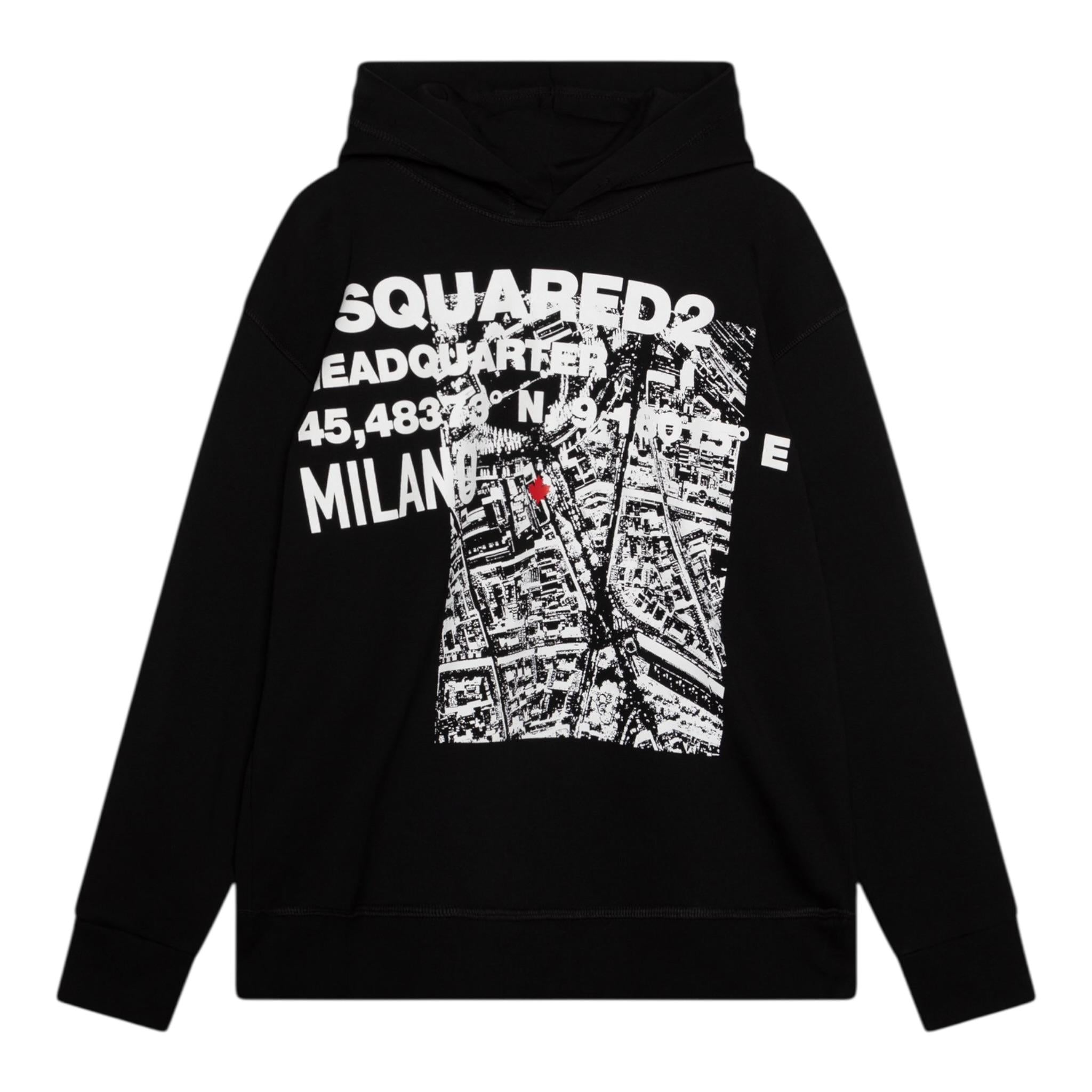 Dsquared2 Felpa Chiusa con Cappuccio Tinta Unita con Logo per Bambino DQ2802 NERO DSQUARED2 