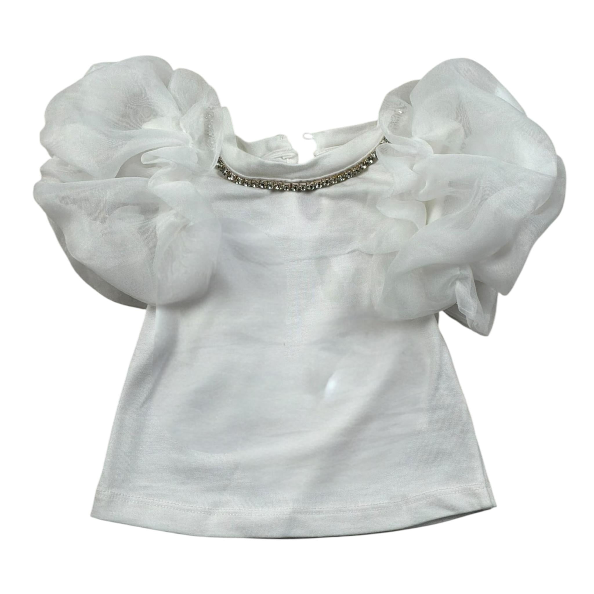 Miss Grant T-Shrit Girocollo Tinta Unita con Applicazioni per Bambina MG1244J BIANCO MISS GRANT 