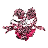 4Giveness Costume 2 Pezzi Triangolo-Mutandina Fantasia Maculata Rosa Per Bambina