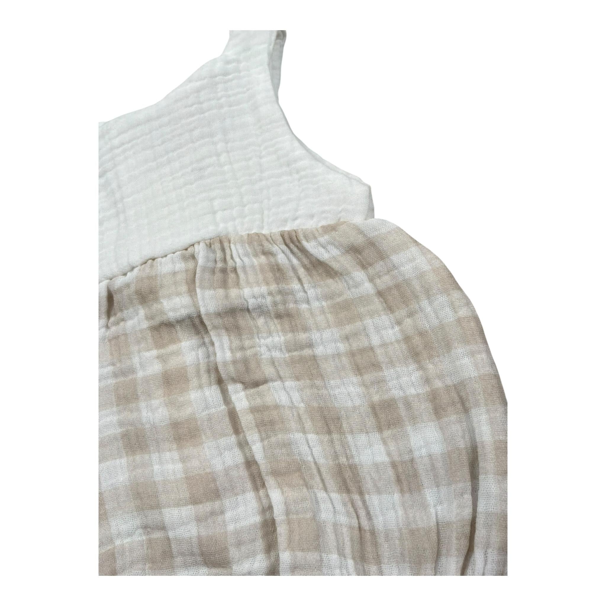 Petit Indi Pagliaccetto Bicolore con Fantasia A Quadri per Neonata SS25B1615 BIANCO/BEIGE PETIT INDI 