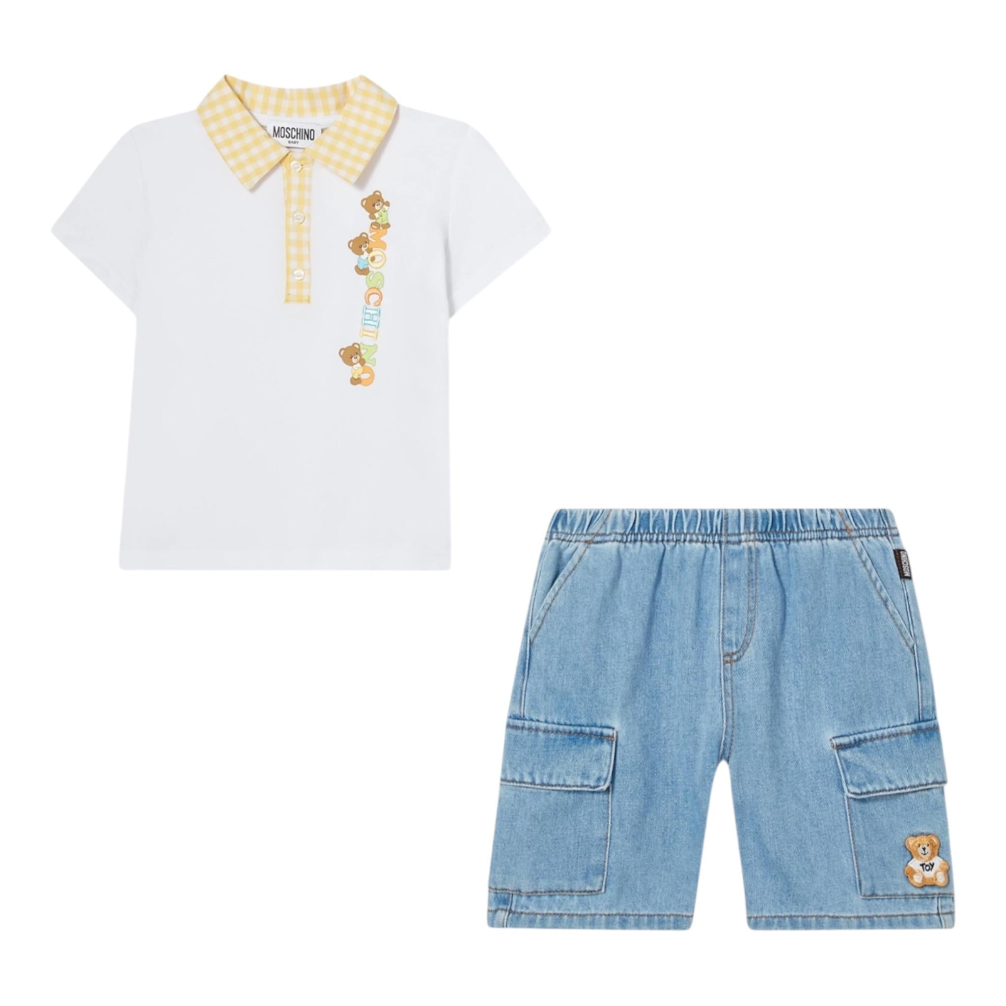 Moschino Cmpleto 2 Pezzi Bermuda-Polo per Bambino MUG01AJ BIANCO MOSCHINO 