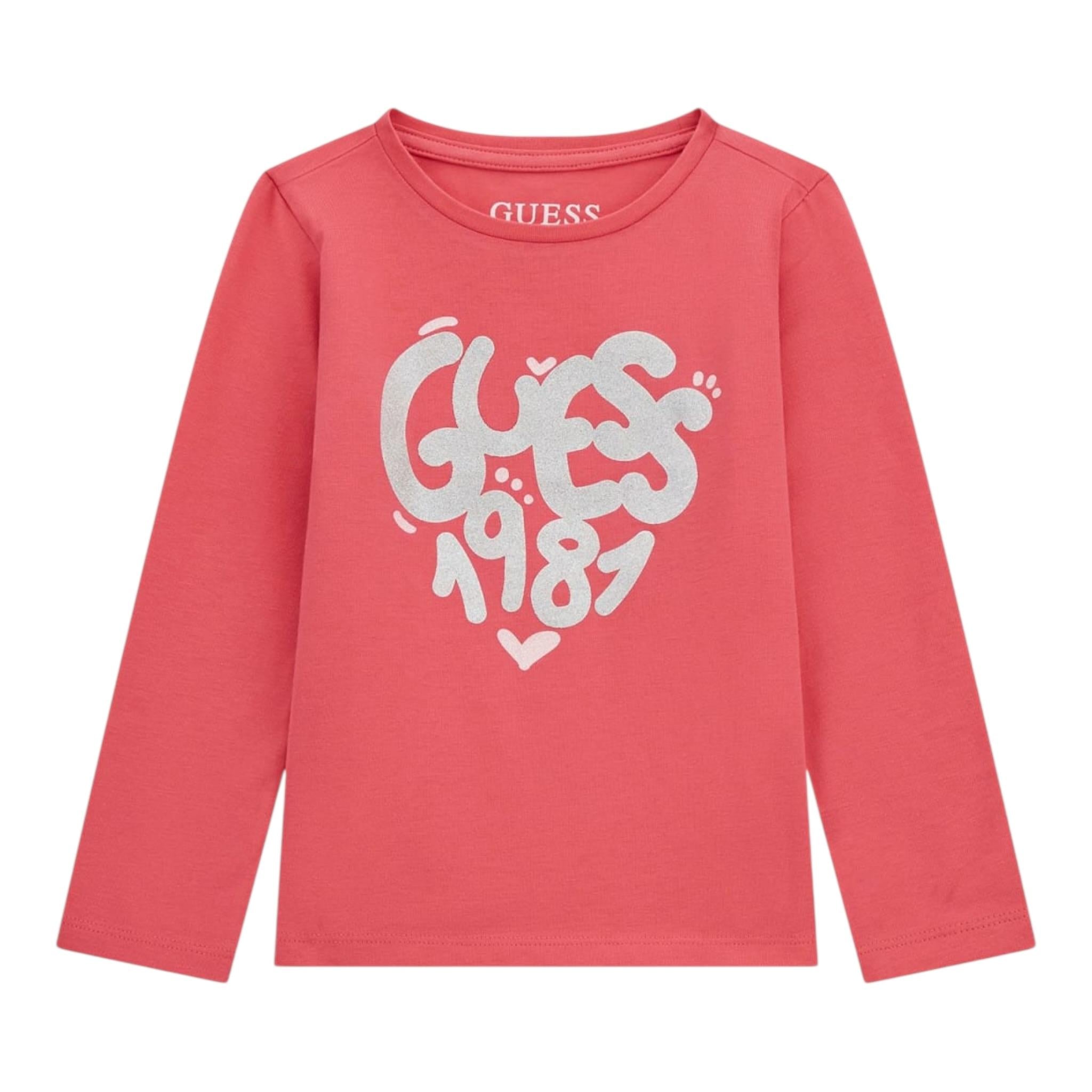 Guess Shirt Girocollo Tinta Unita con Logo per Neonata A5RI01K6YW4X ROSA GUESS 