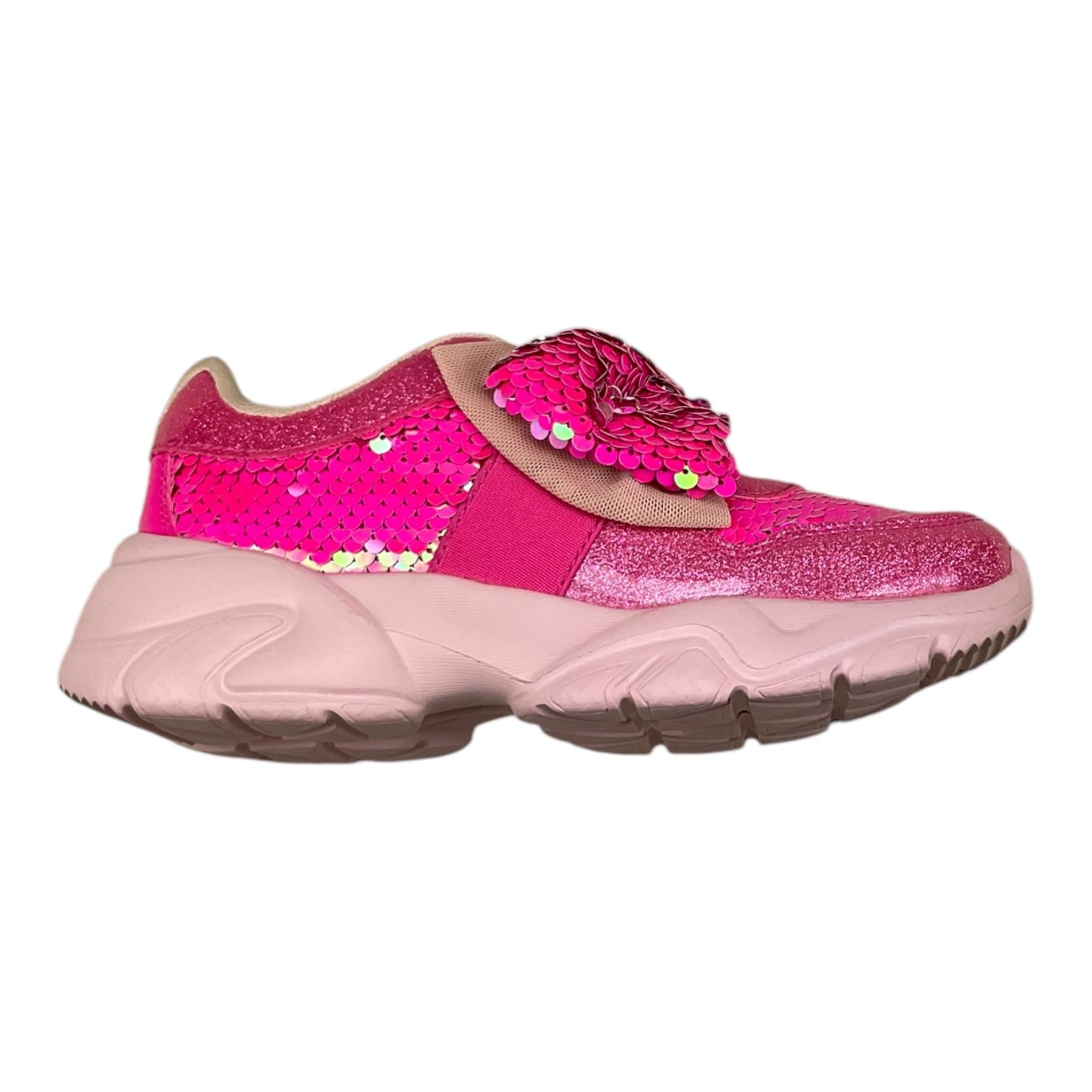 BillIEBLUSH sneakers tinta unita con paillettes e fiocco Fuxia per Bambina U20576 FUXIA BillIEBLUSH 