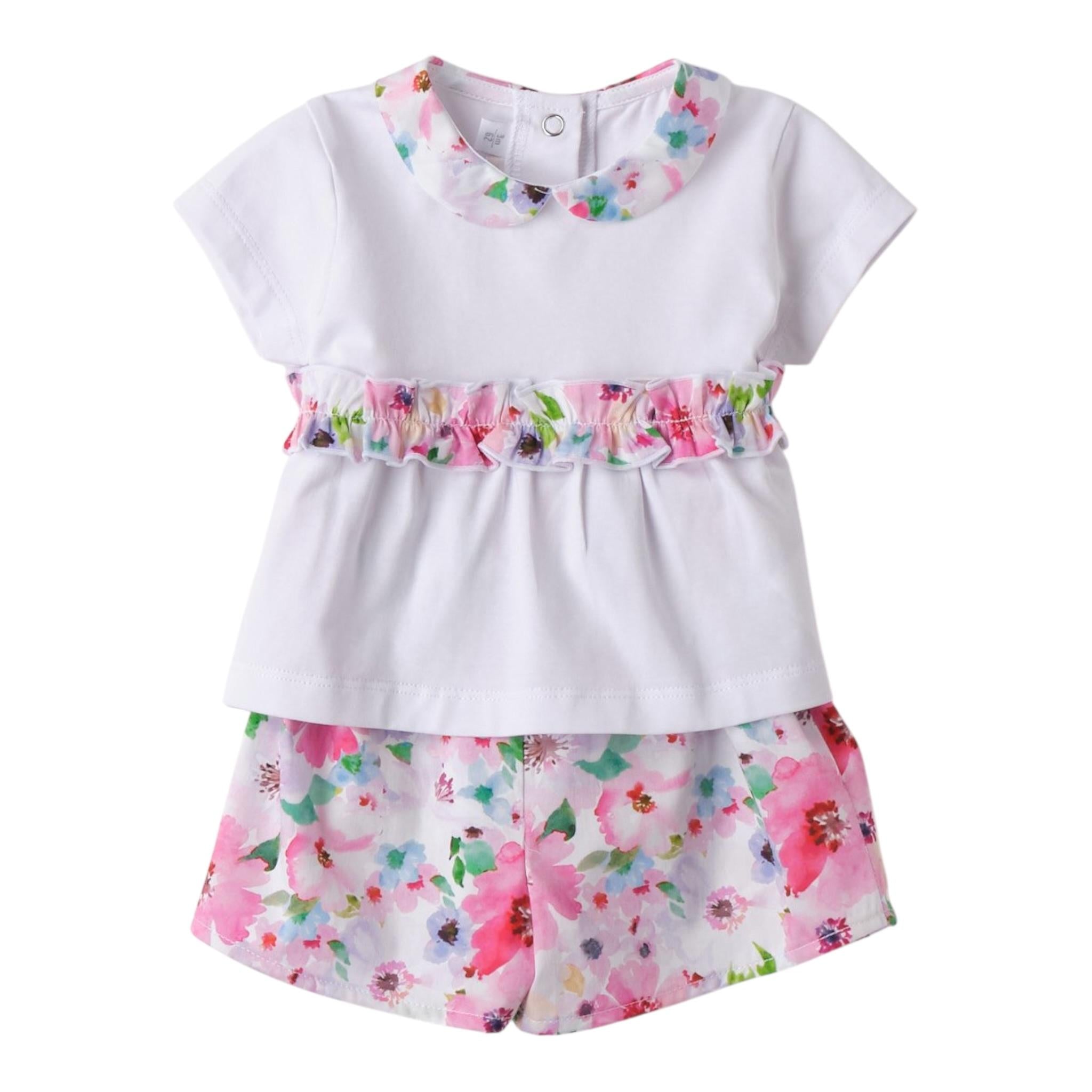 Mini Banda Completo 2 Pezzi Short-T-Shirt tinta unita con Stampa Fiori Bianco per Neonata 3B787X BIANCO MINI BANDA 