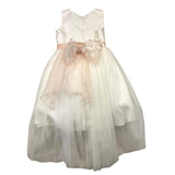 Bella Brilli Abito Cerimonia Giromanica Tinta Unita Con Tulle Bianco Per Bambina