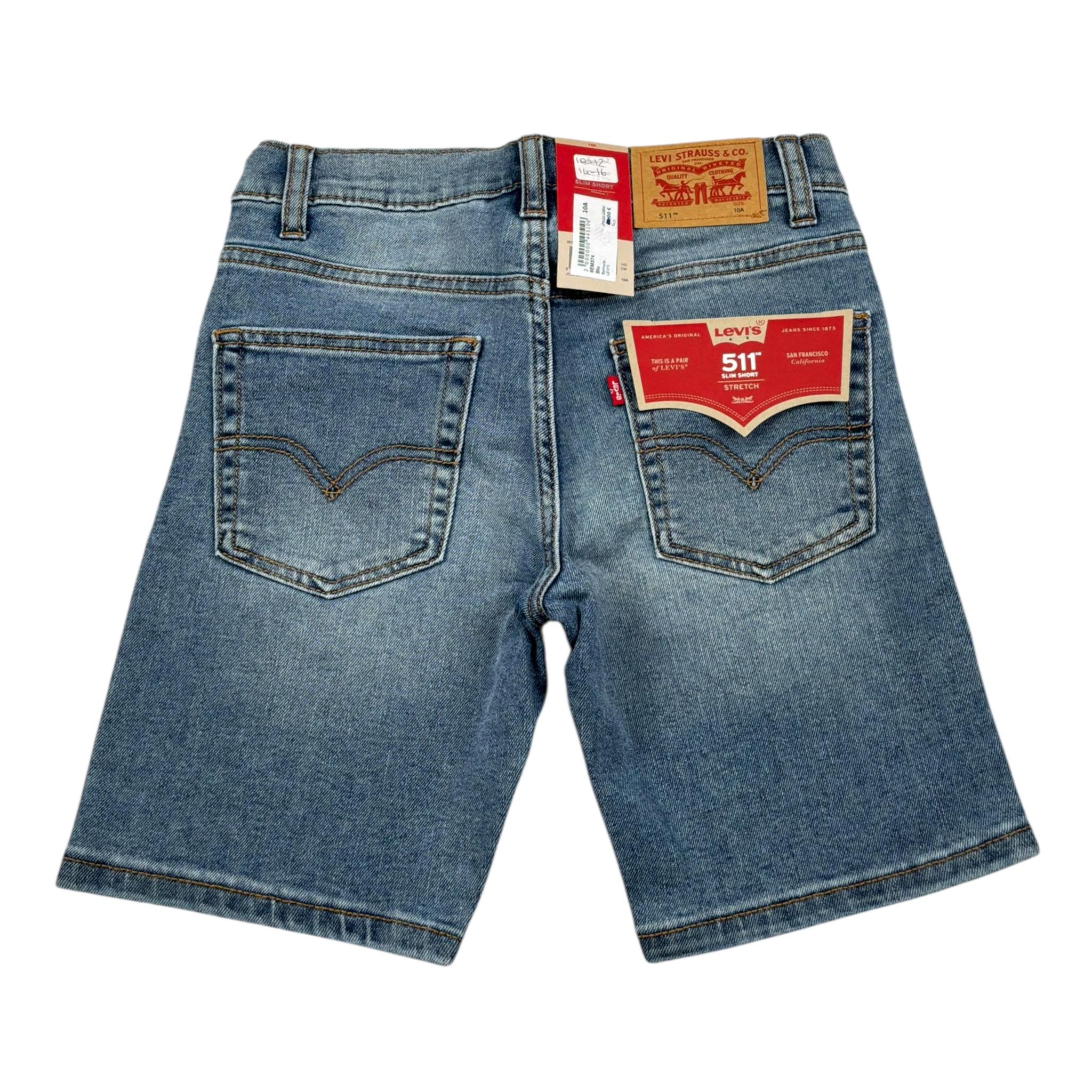 Levi'S Bermuda In Denim Tinta Unita con Girovita Regolabile per Bambino 8EM374X AZZURRO LEVI'S 