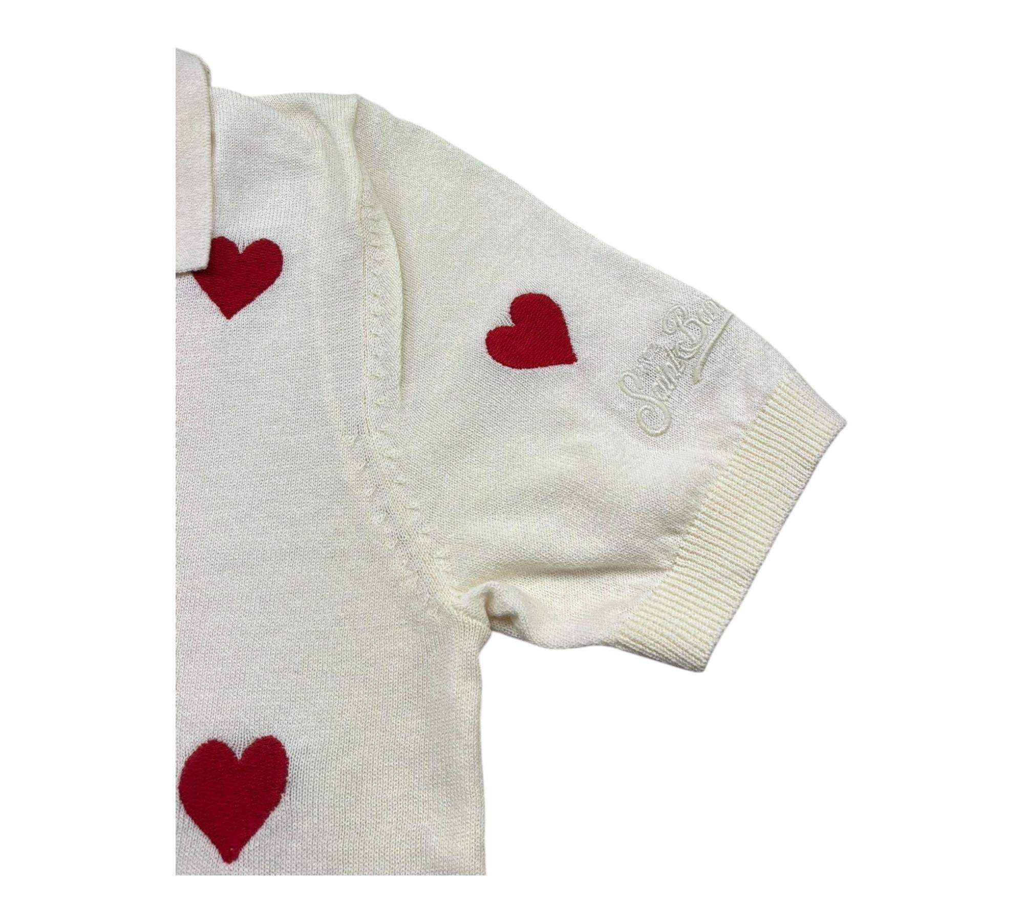 Saint Barth Polo Mezza Manica Tinta Unita con Ricami Cuori per Bambina EVONNE PANNA SAINT BARTH 