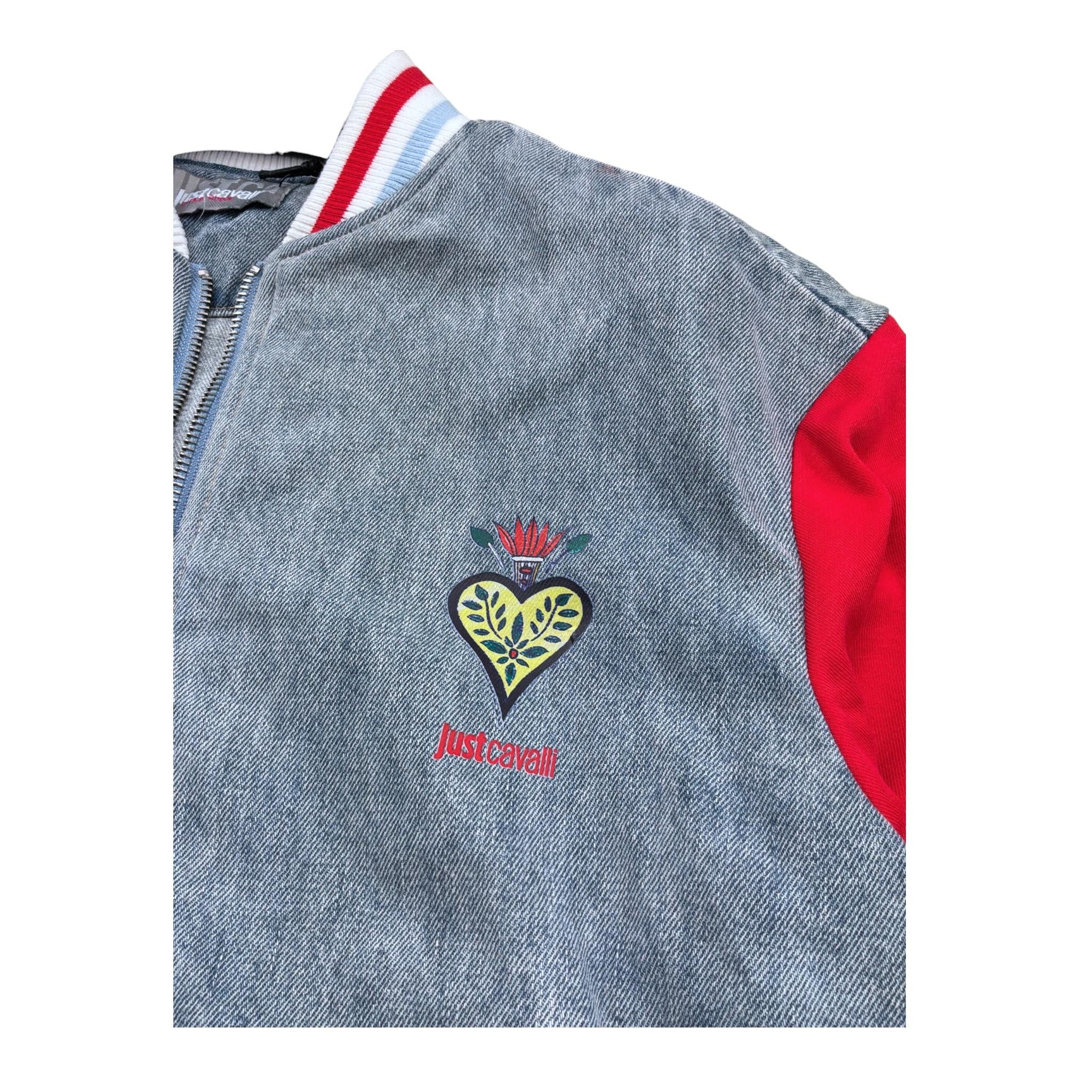 Just Cavalli Giubbino In Denim Tinta Unita con Maniche In Contrasto per Bambino JGP26105GB AZZURRO JUST CAVALLI 