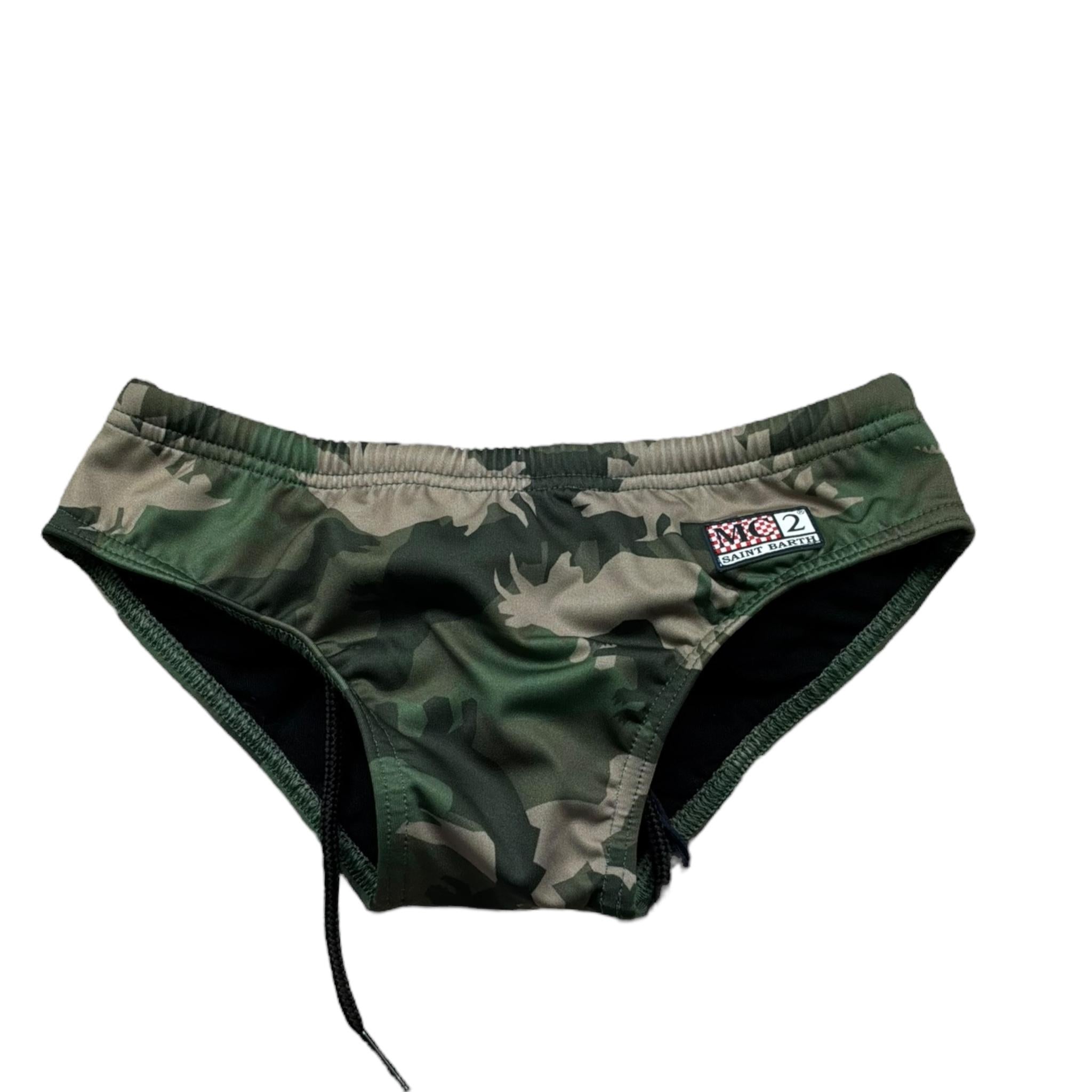 Saint Barth Costume Modello Slip Bicolore con Fantasia Militare per Bambino CAMODINO VERDE SAINT BARTH 