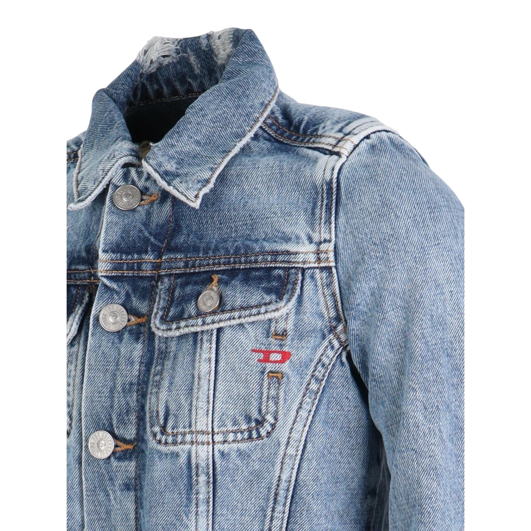 Diesel Giubbino In Denim Tinta Unita con Strappi per Bambina J01800 AZZURRO DIESEL 