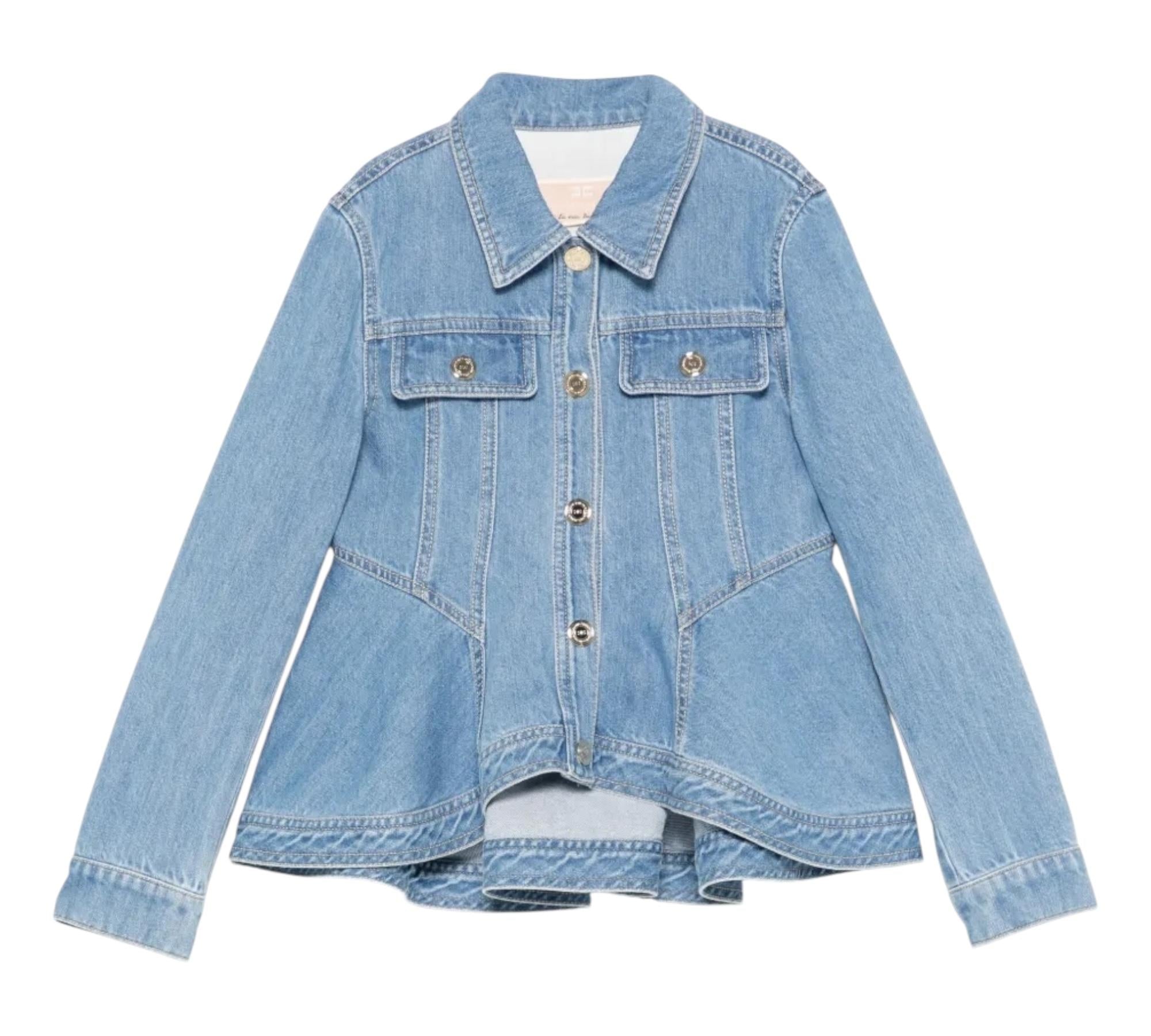 Elisabetta Franchi Giubbino Manica Lunga Tinta Unita In Denim per Bambina EFGB123XXX AZZURRO ELISABETTA FRANCHI 