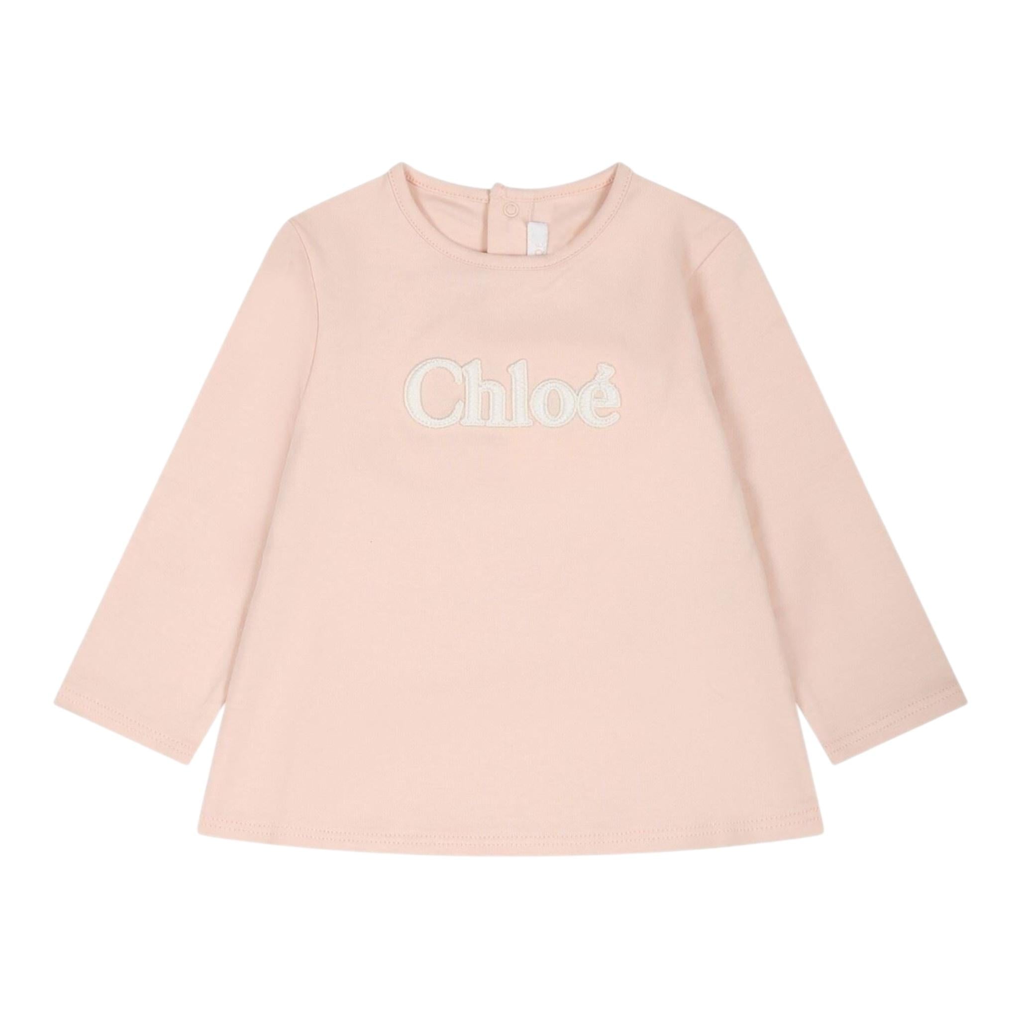 CHLOE' shirt girocollo tinta unita cn logo Rosa per Neonata C05450 ROSA CHLOE' 